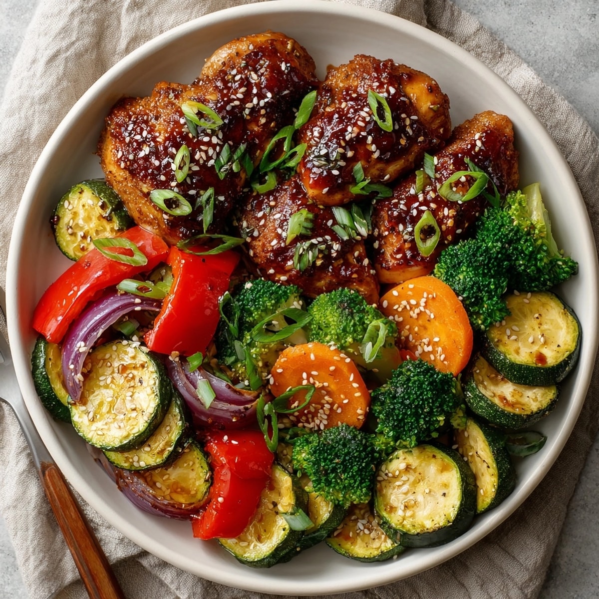 Imagine a delightful presentation of Sheet Pan Korean BBQ Chicken, ready to be served with rice.