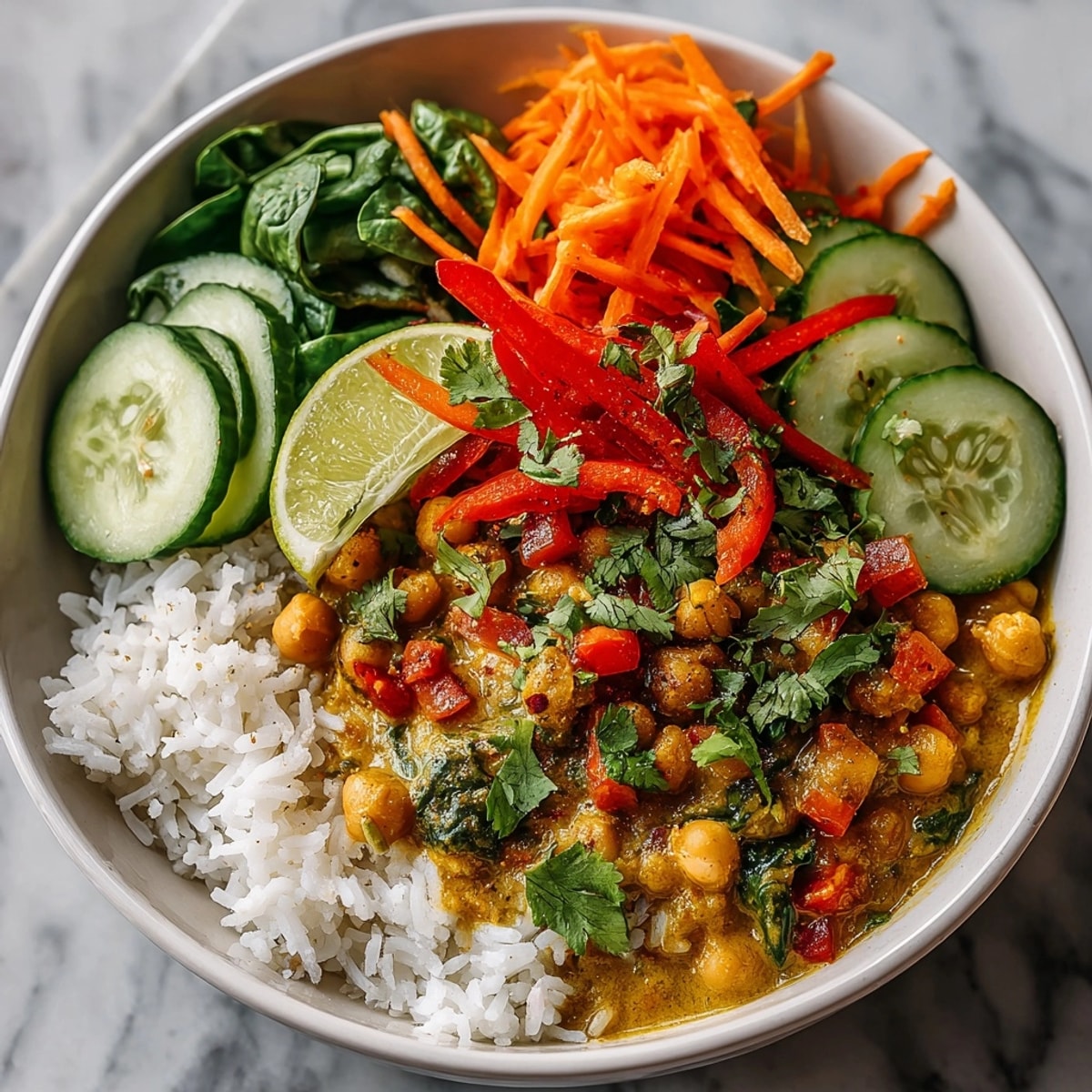 Creamy coconut curry chickpea meal prep jars, packed with vibrant veggies ready to eat for lunch.
