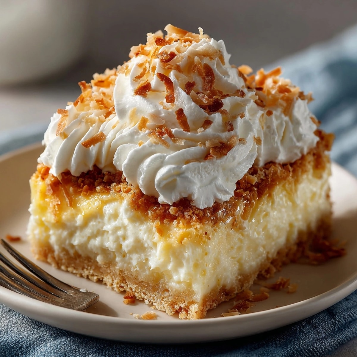 Golden, toasted coconut tops these decadent Coconut Cream Pie Bars, a perfect dessert treat.