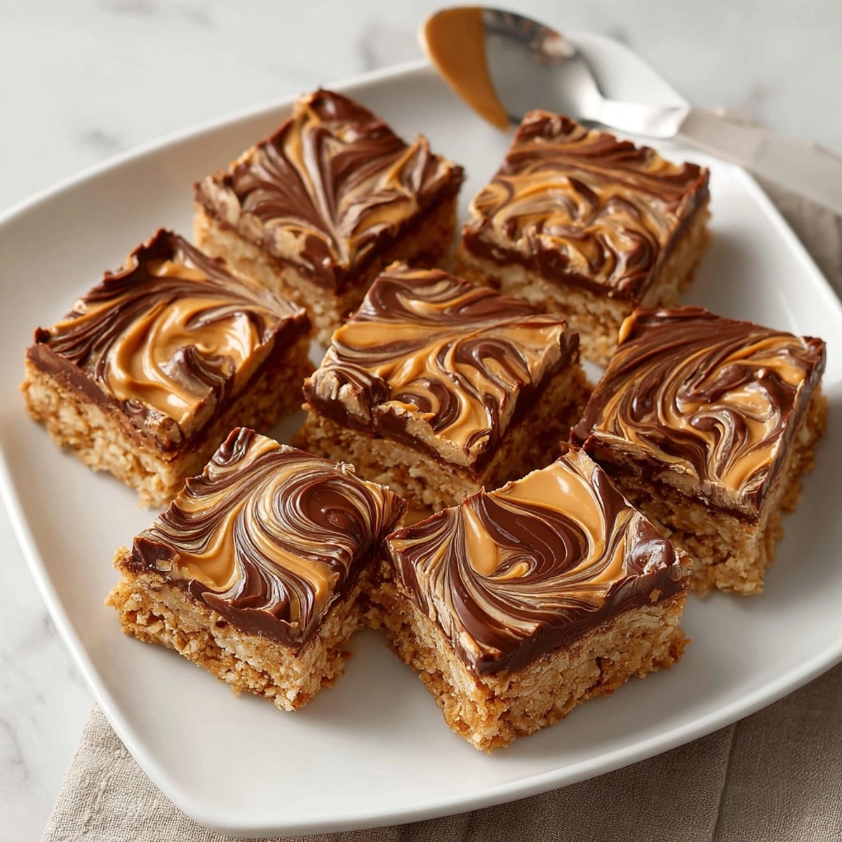 Peanut Butter Swirl Protein Bars cooling on parchment, ready to serve as a nutritious snack
