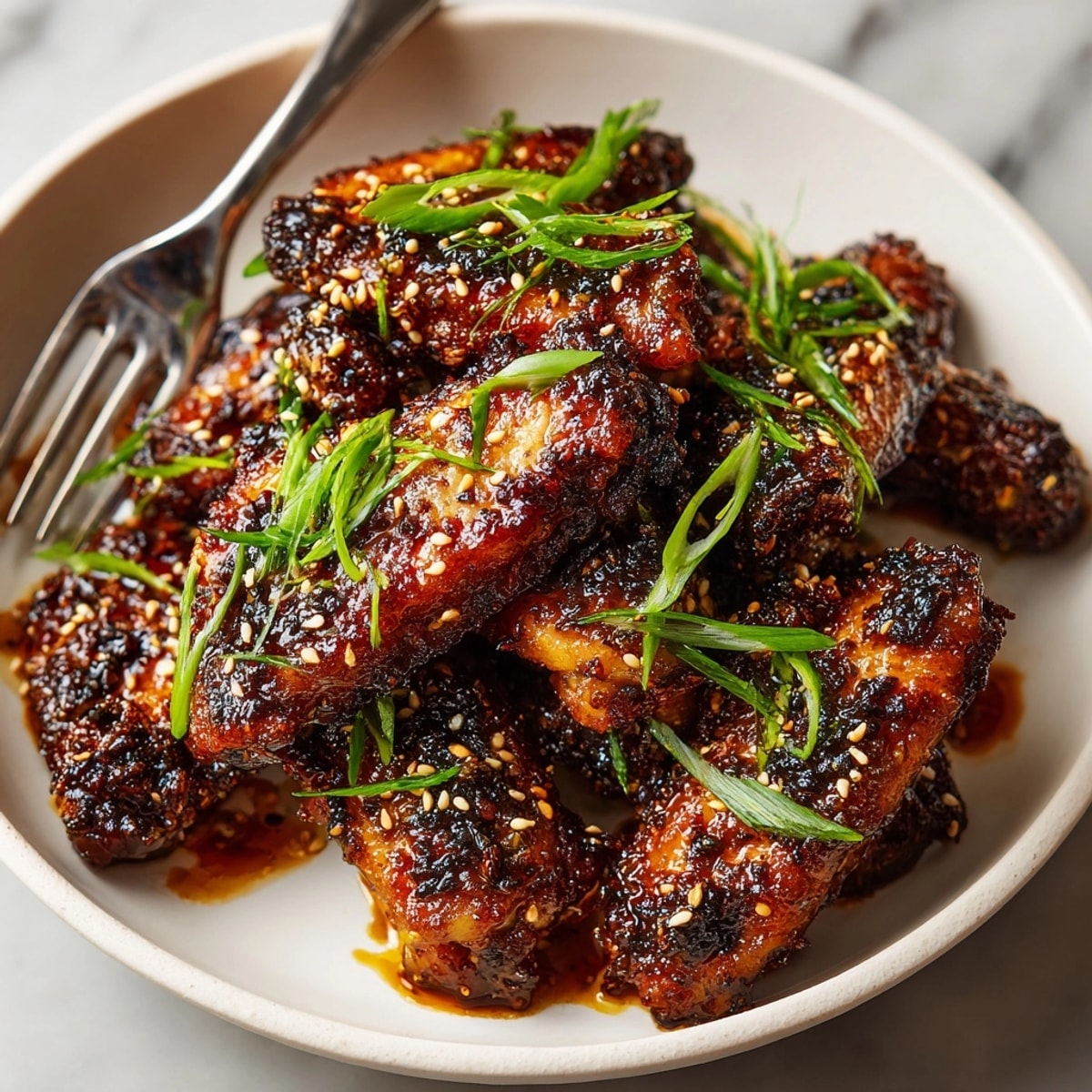 Crispy Black Magic Bat Wing Chicken Wings: Oven-baked with smoky, savory black garlic glaze.