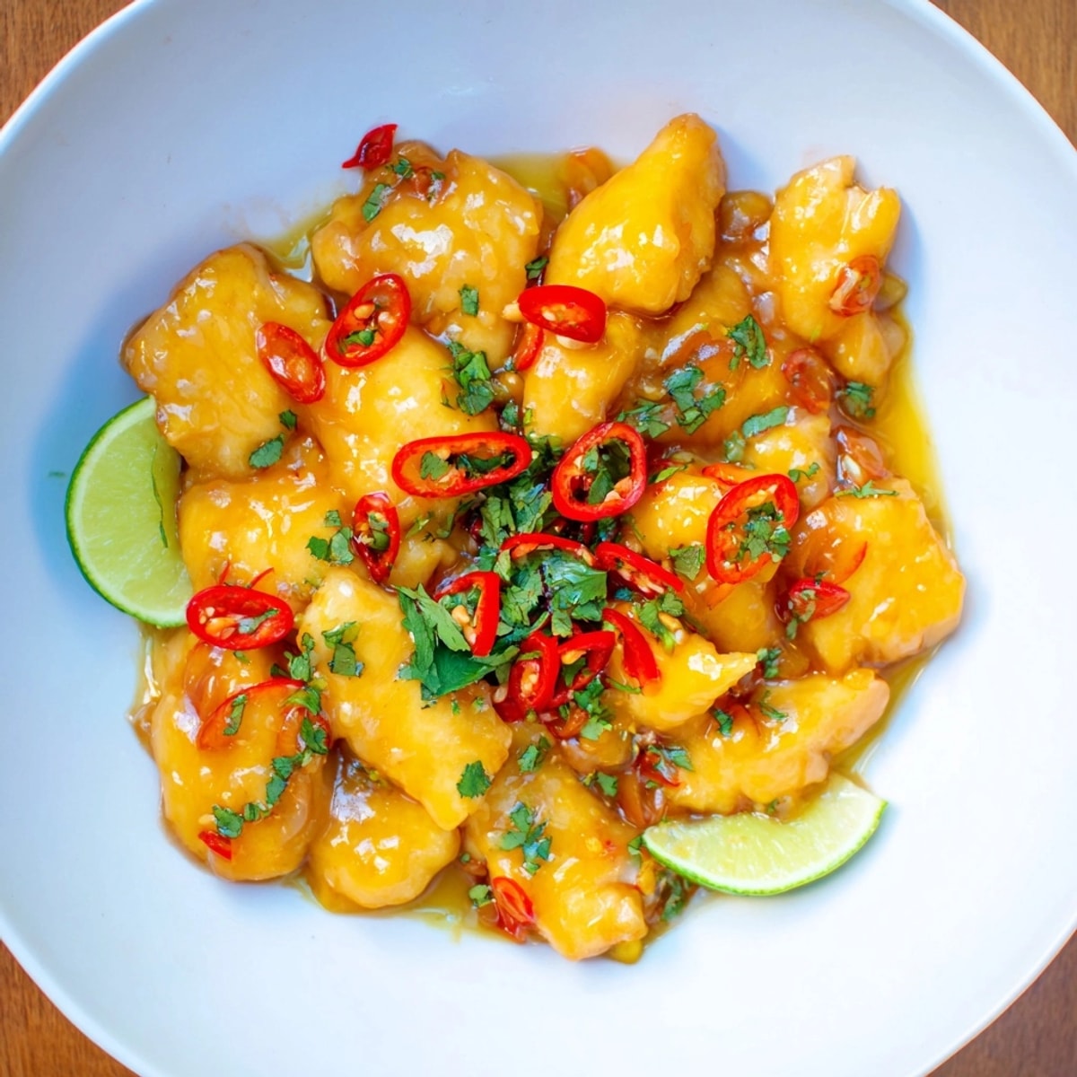 Homemade Mango Sweet Chili Chicken Bake, served with fluffy rice, a flavorful weeknight meal.