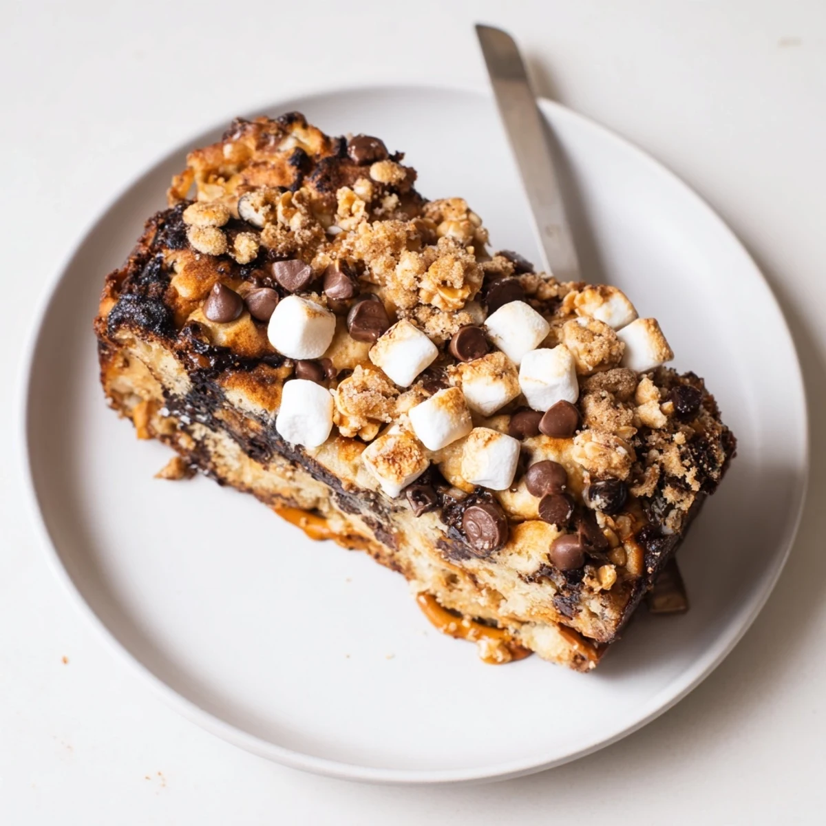 Warm and fluffy Smores Cinnamon Pretzel Muffin Loaf, perfect for breakfast or decadent snacking.