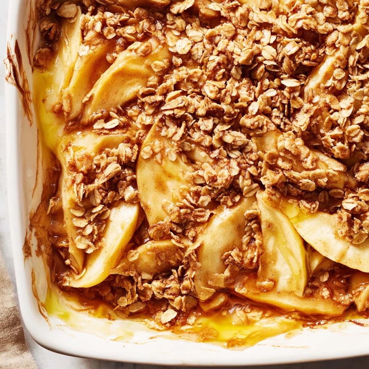 Warm and delicious Express Apple Cinnamon Crisp topped with sweet, crunchy oat mixture.  