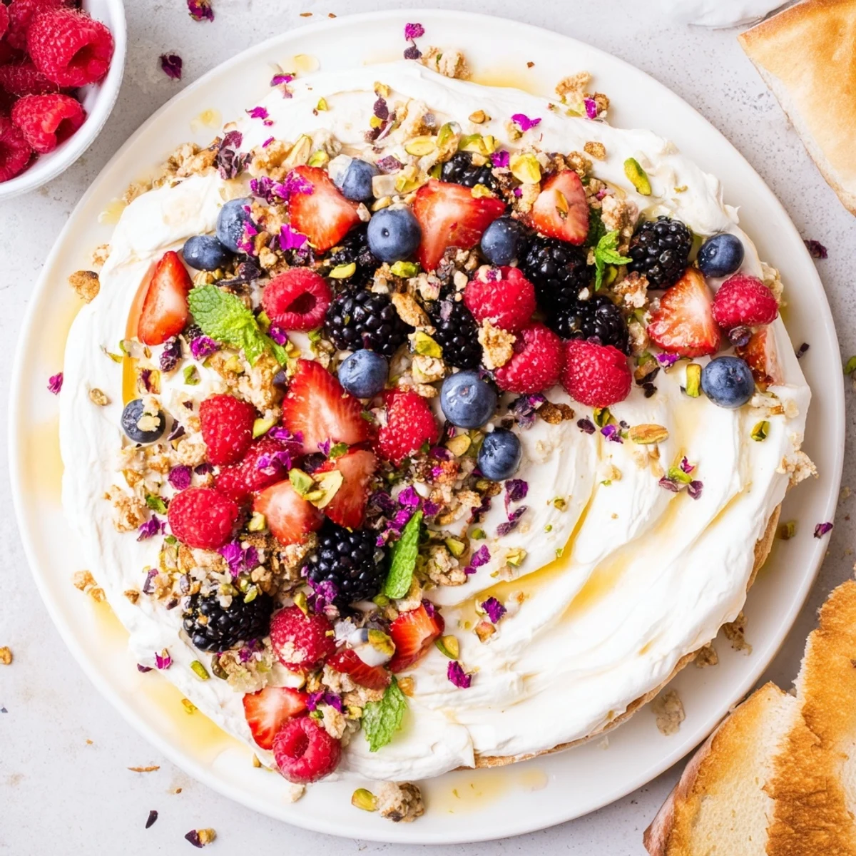 Indulgent Butter Board Dessert ready for sharing with toasted baguette slices.  