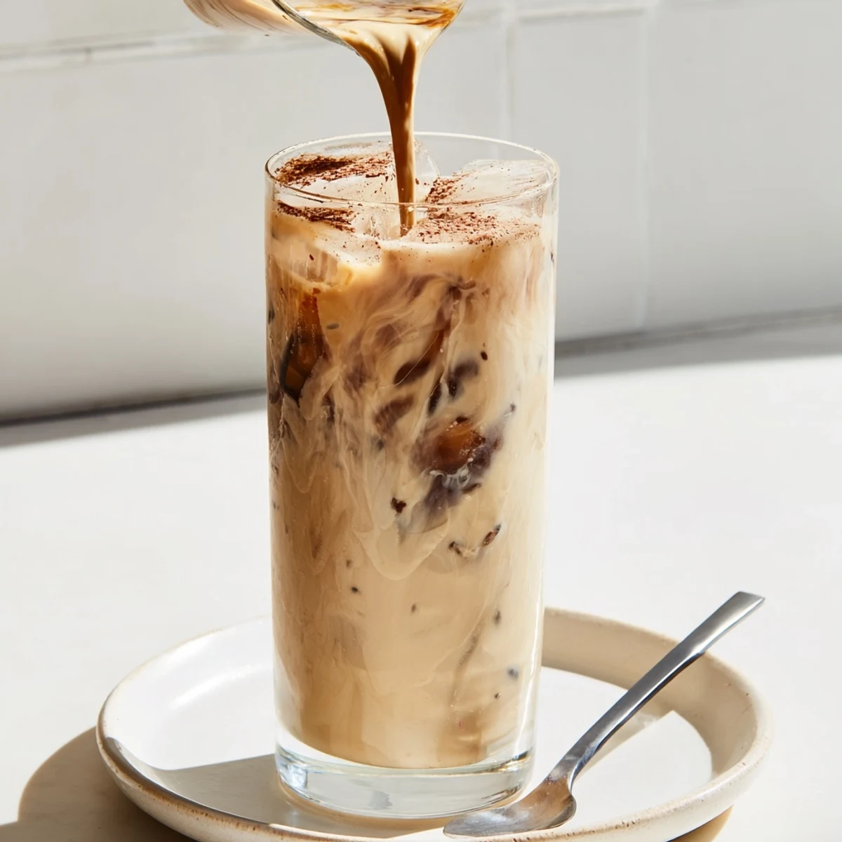 Refreshing iced coffee with tahini, cold brew, and vibrant ice, perfect for summer.