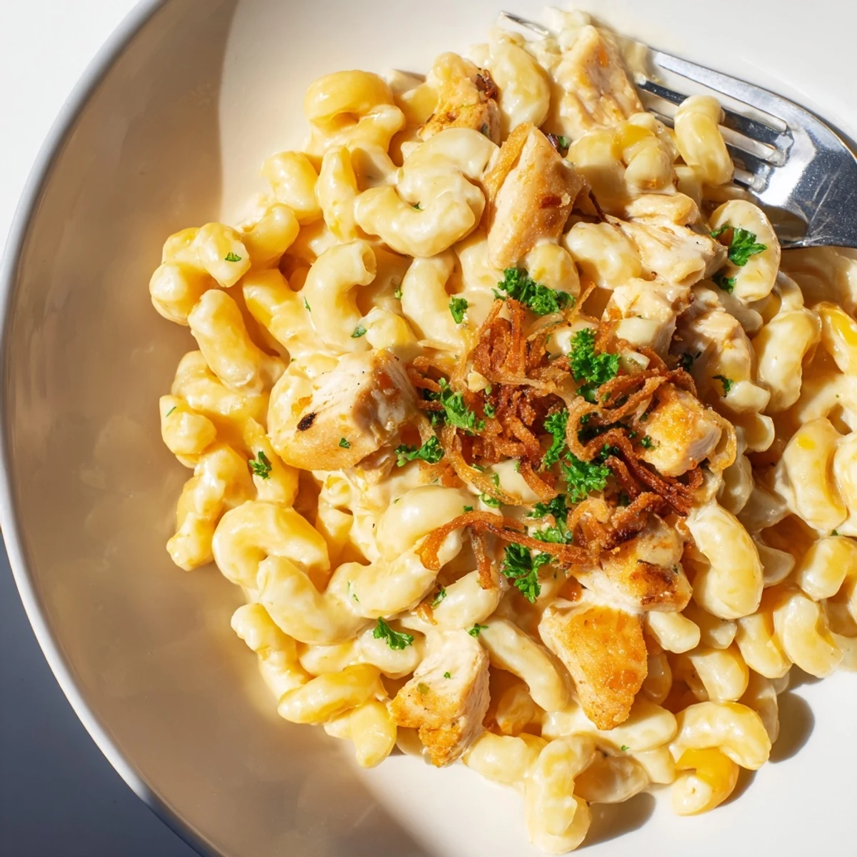 Delicious One-Pot Honey BBQ Chicken Mac and Cheese with a smoky, sweet flavor profile.  