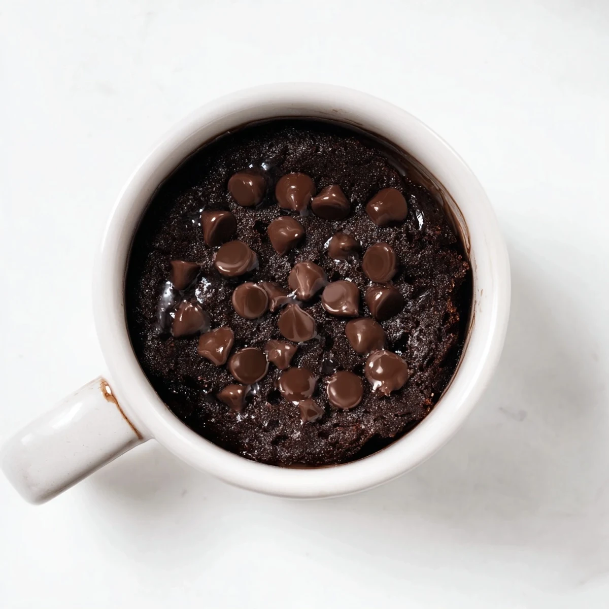 A fluffy and decadent microwaved mug cake, perfect for a cozy chocolatey treat for one person.