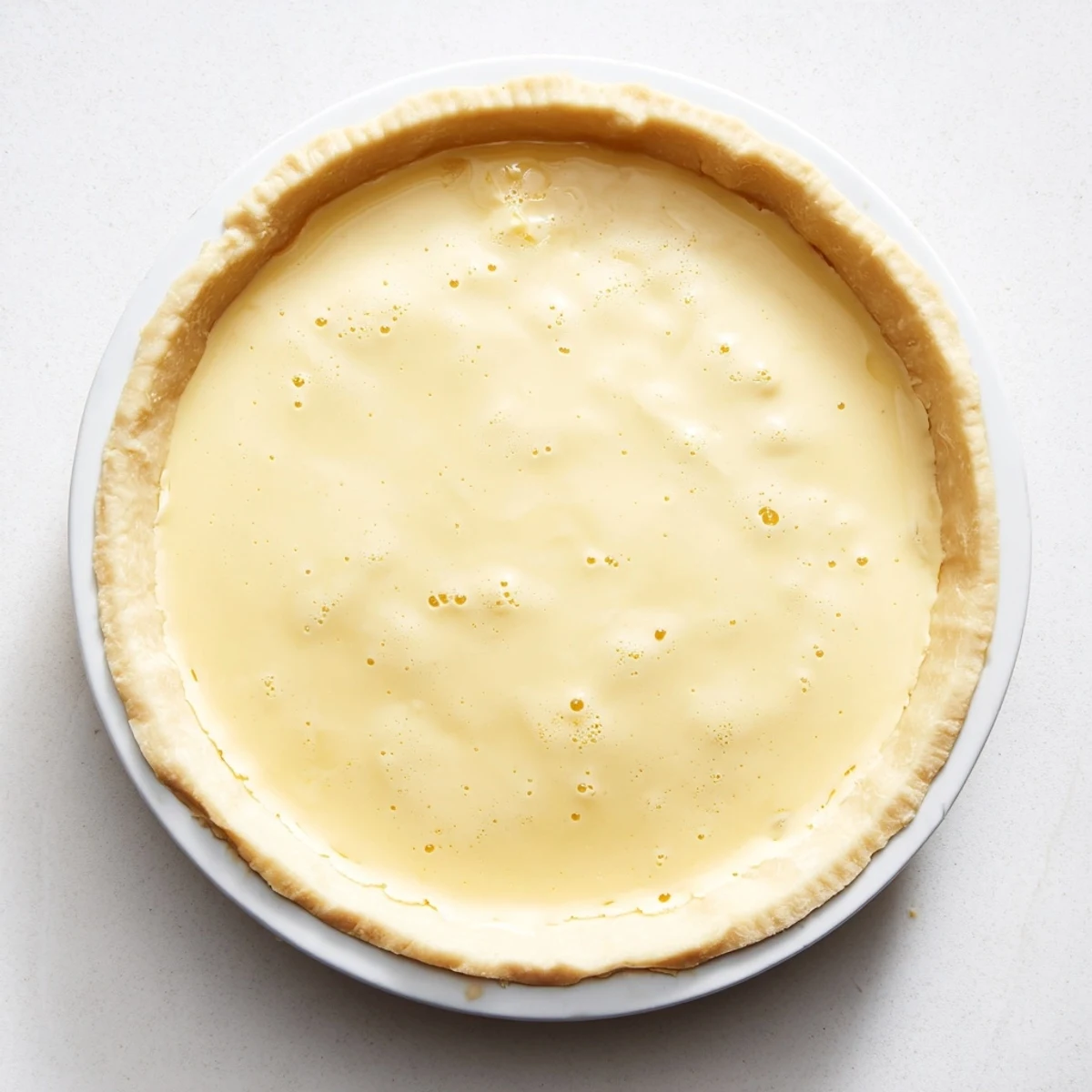 A just-baked Water Pie, with a creamy, jiggly center and golden crust, ready to serve cold.