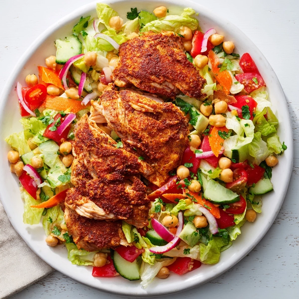 This Chicken Salad with Budget-Friendly Cuts and Fresh Veggies features perfectly shredded chicken with bright vegetables and a zesty dressing.