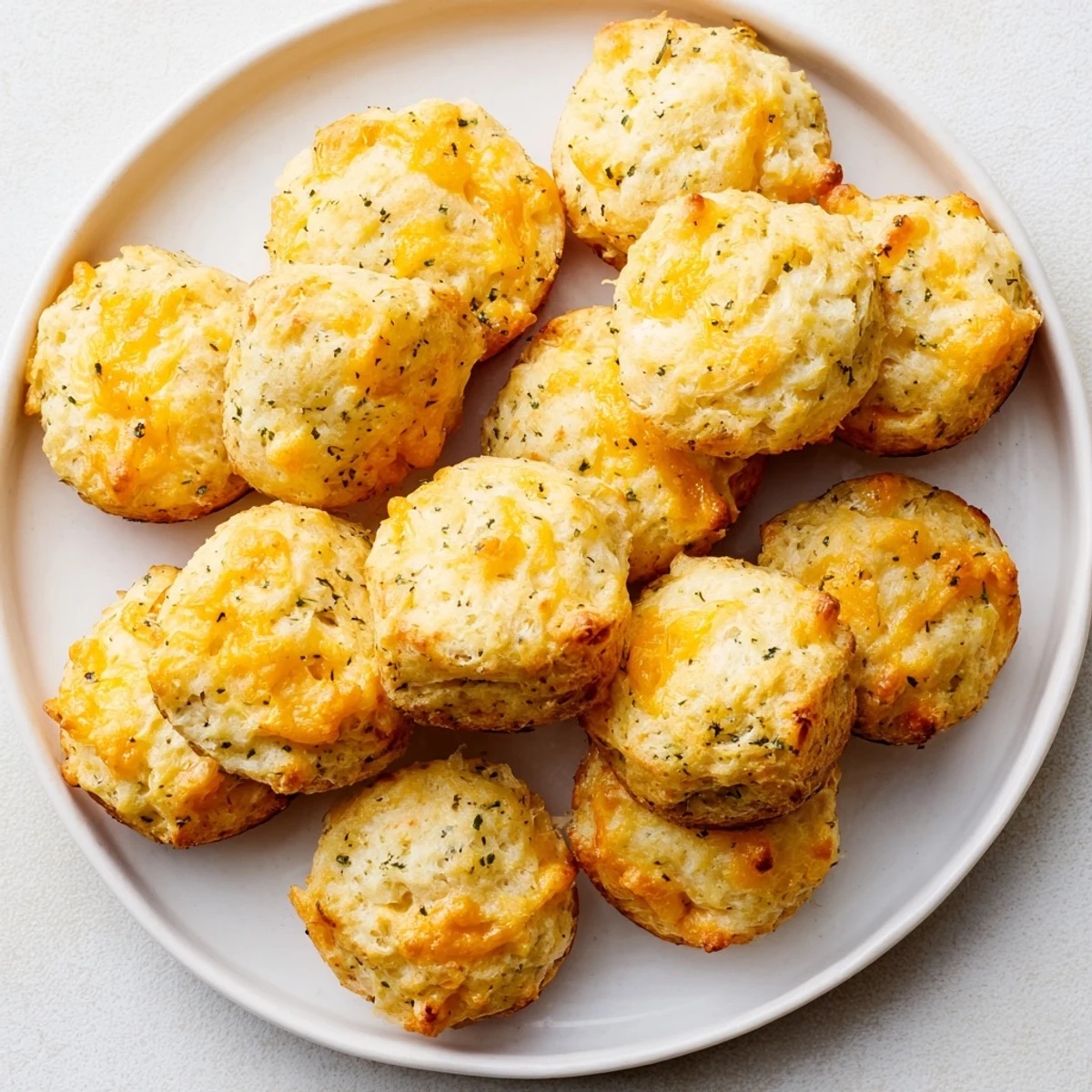 A close-up of cheesy, savory Mini Cheddar Bay Biscuit Pull-Aparts perfect for a shareable appetizer platter.