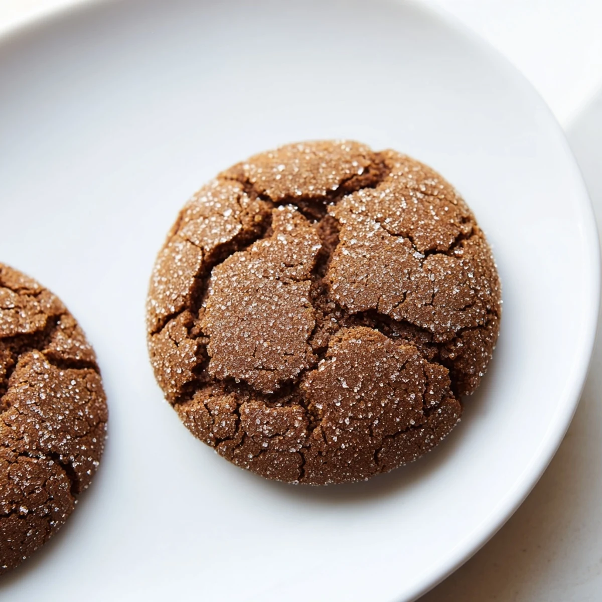 Perfectly round Molasses Cookies, featuring a rich, deep brown hue and inviting aromas of spice and molasses.