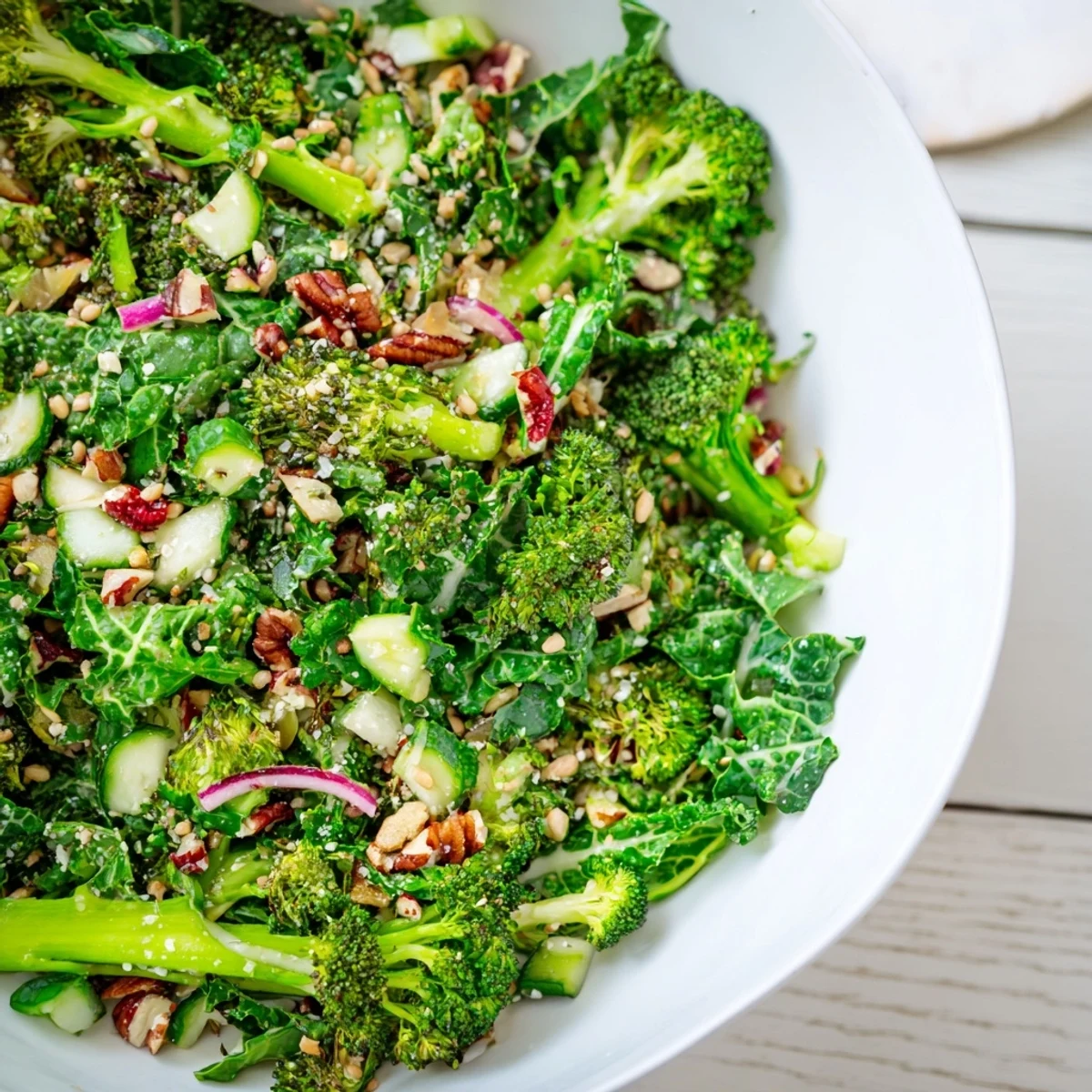 Freshly tossed Chopped Christmas Tree Salad, featuring bright red pomegranate jewels and creamy feta cheese.