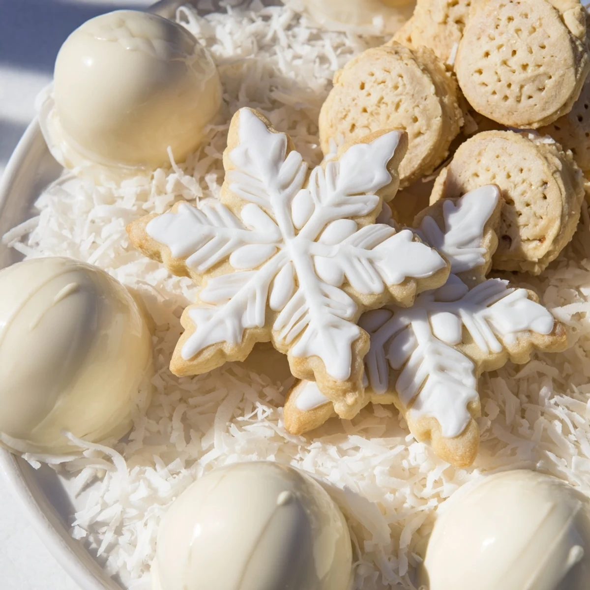 Festive Snowflake Dessert Board with sugared cranberries, blueberries, and assorted holiday treats.