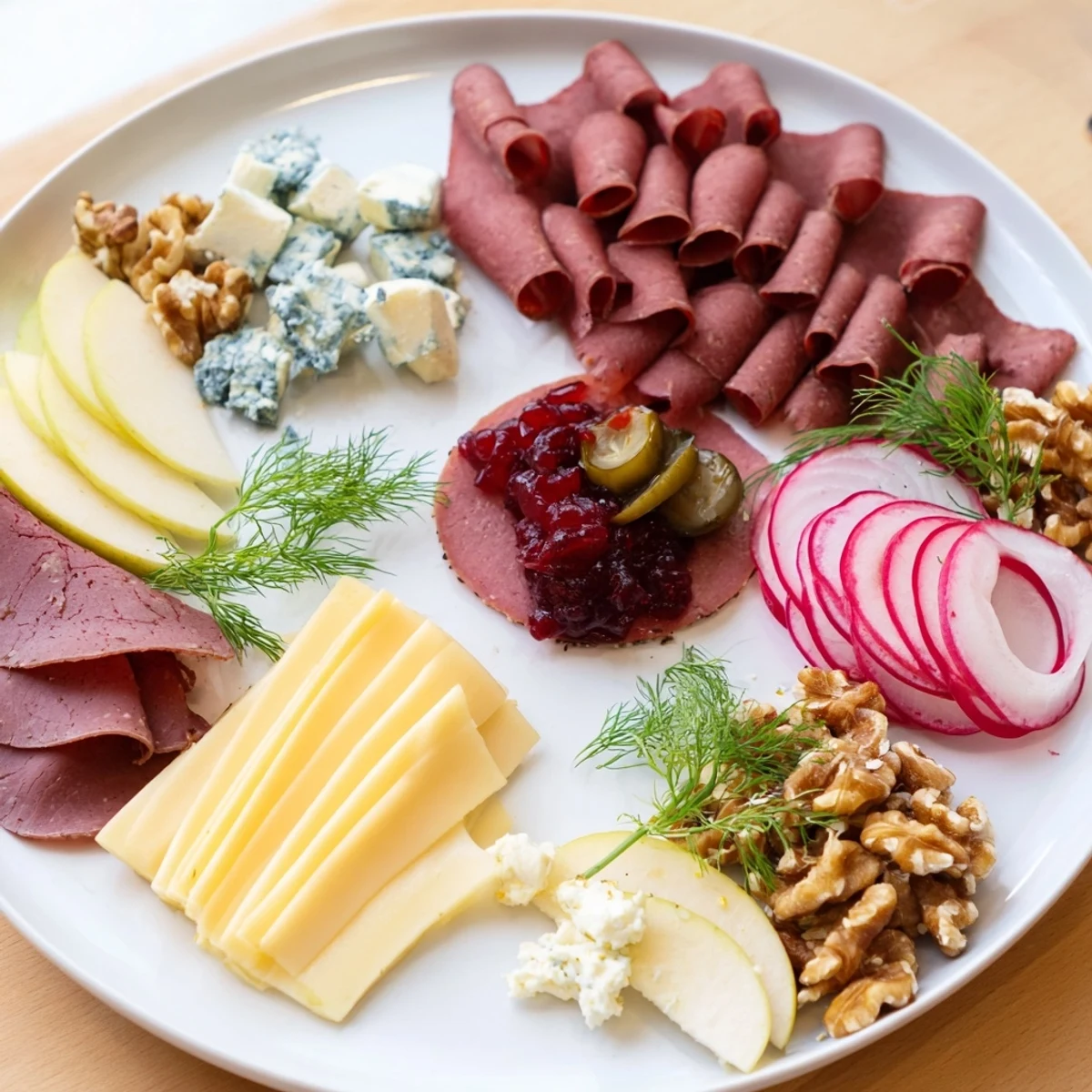 A beautifully arranged reindeer charcuterie platter, featuring meats, cheeses, and delicious accompaniments.