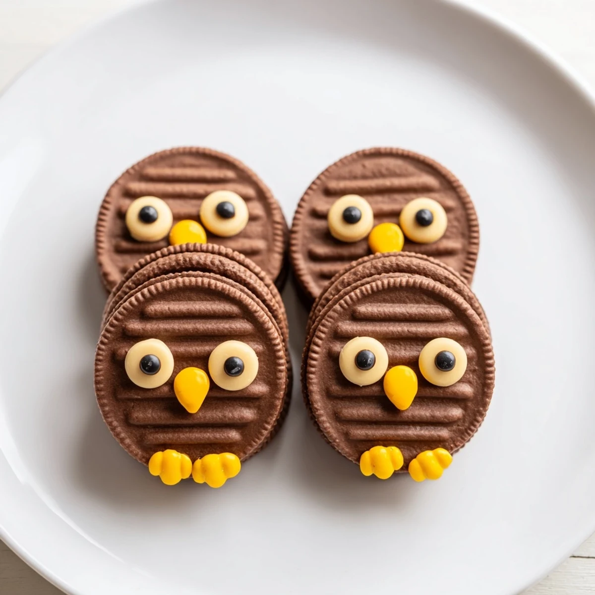 This whimsical Hoot Hoot Owl-Themed Treat Tray shows sweet treats and chocolate bark ready to serve, party-ready.