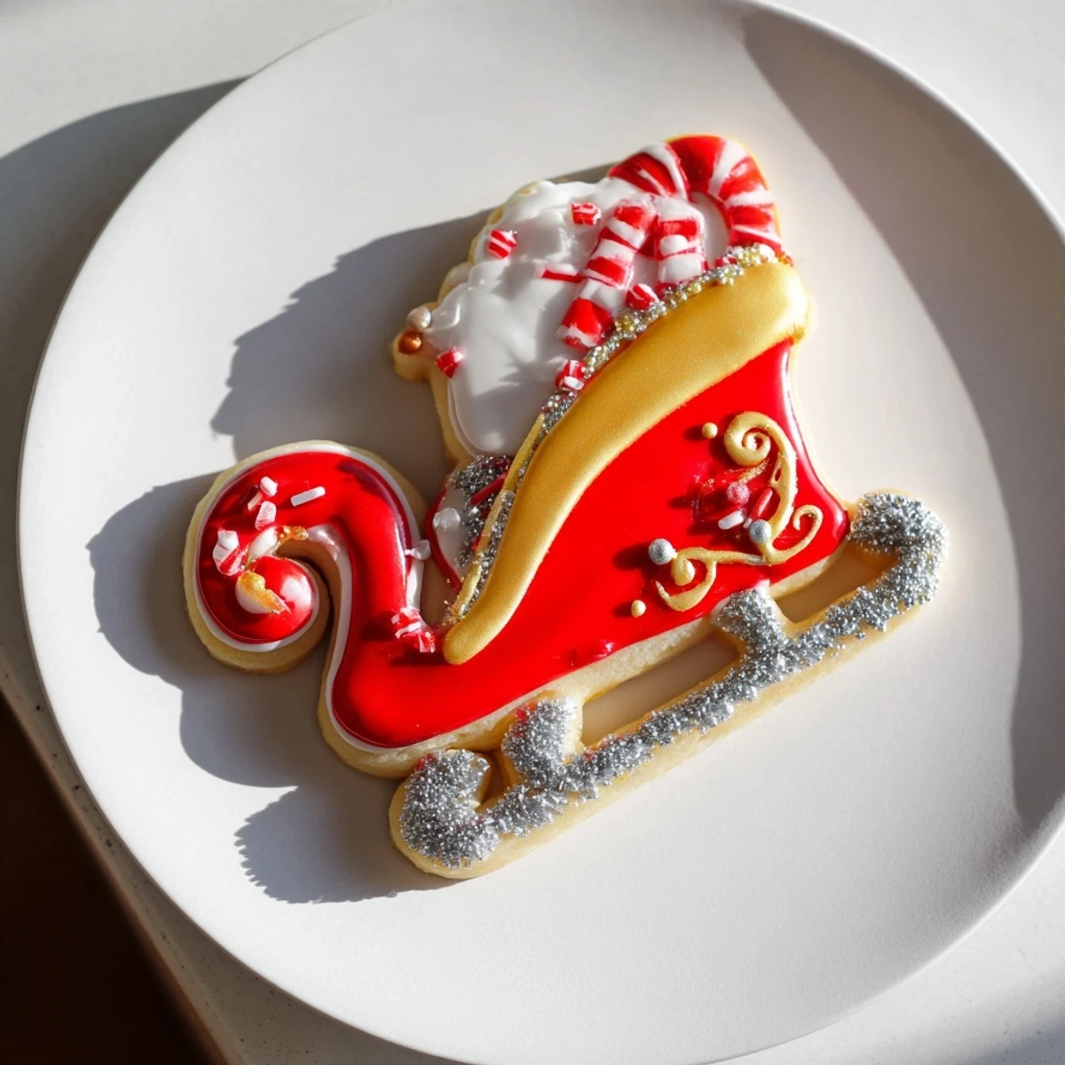 A close-up of a festive Santas Sleigh Cookie Display, ready for the holiday season and gatherings.