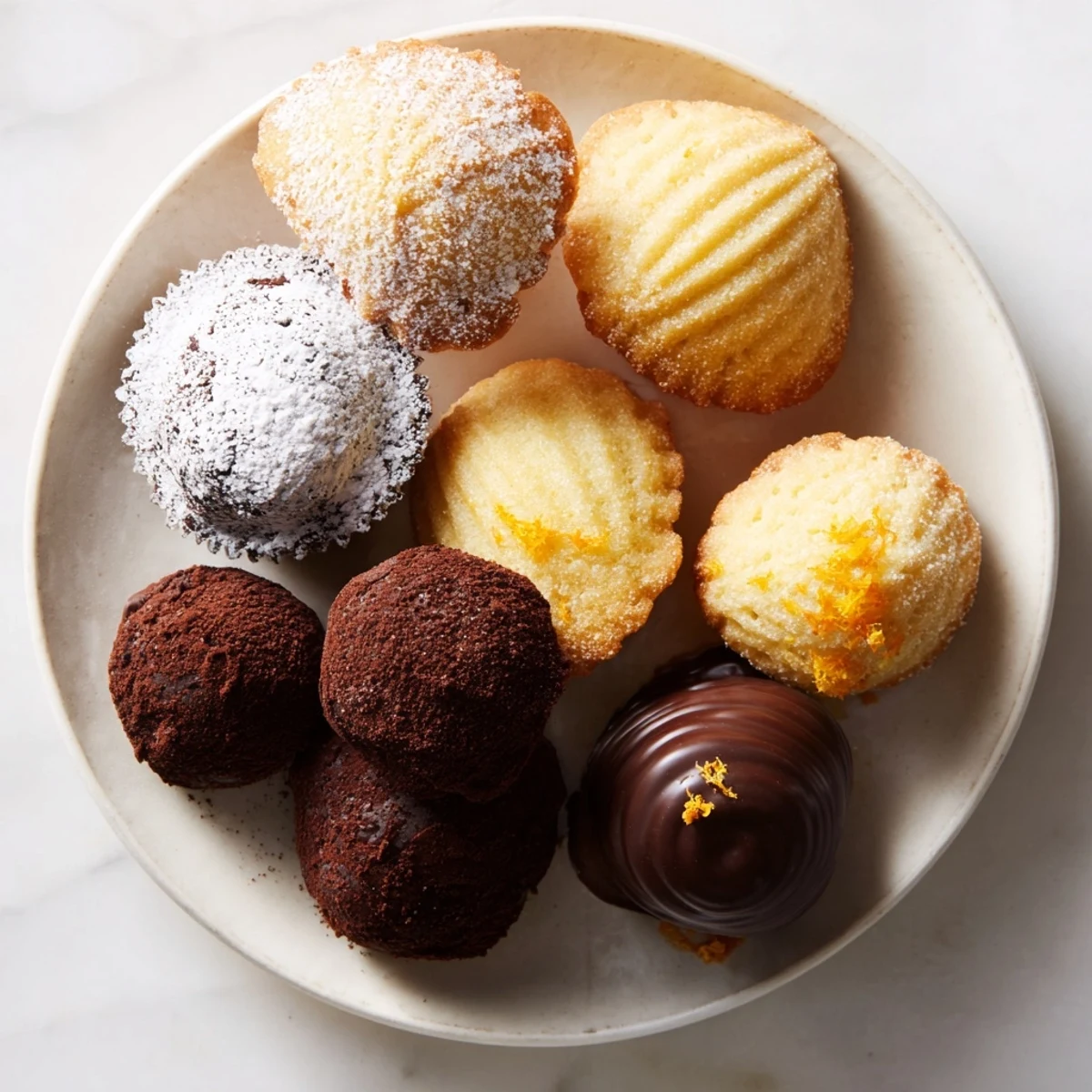 Golden-brown Mignardises Bonne Année 2026, a delectable French dessert platter, perfect for New Year's celebrations.