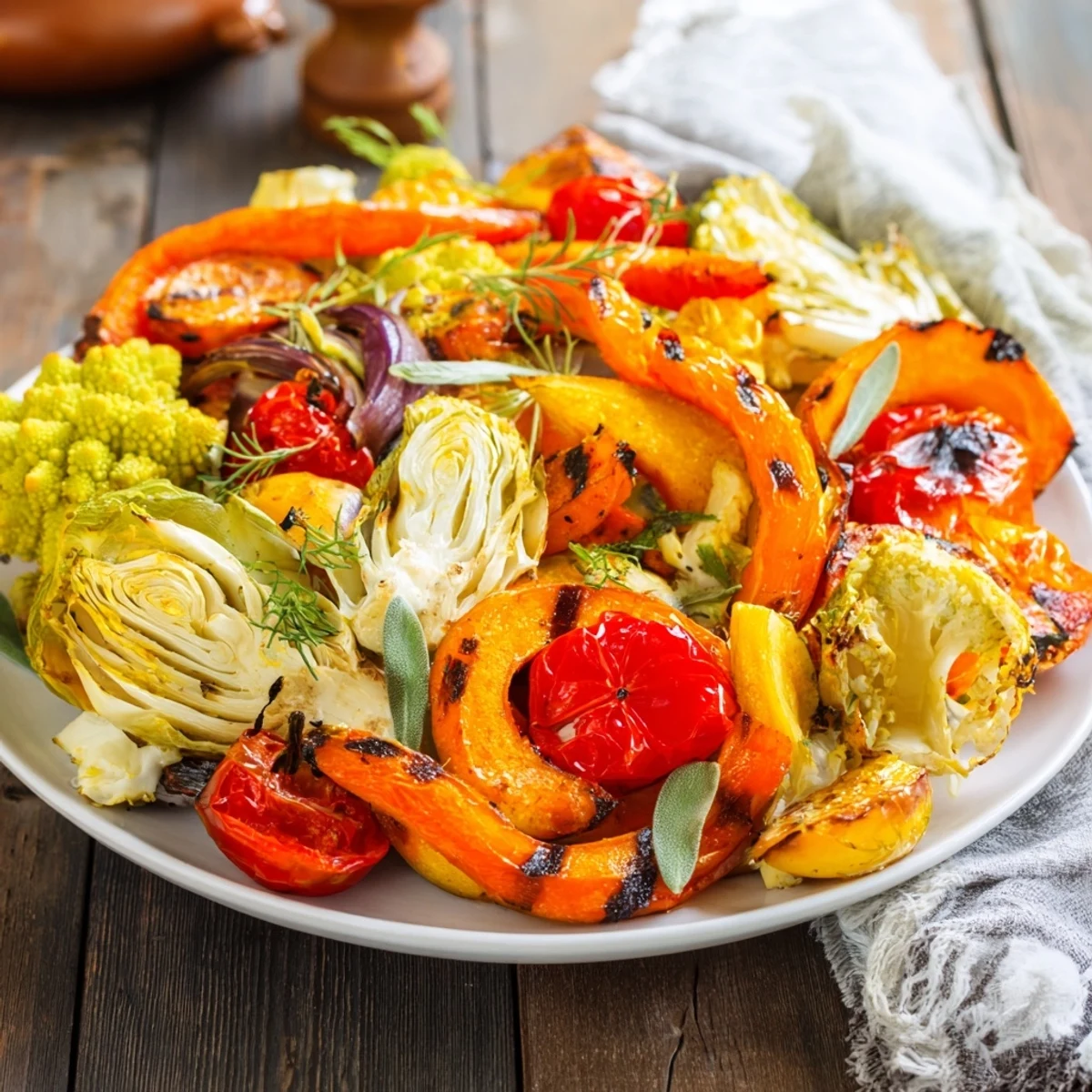 Festive Vegetable Christmas Wreath: A colorful assortment of roasted vegetables arranged beautifully for holiday tables.