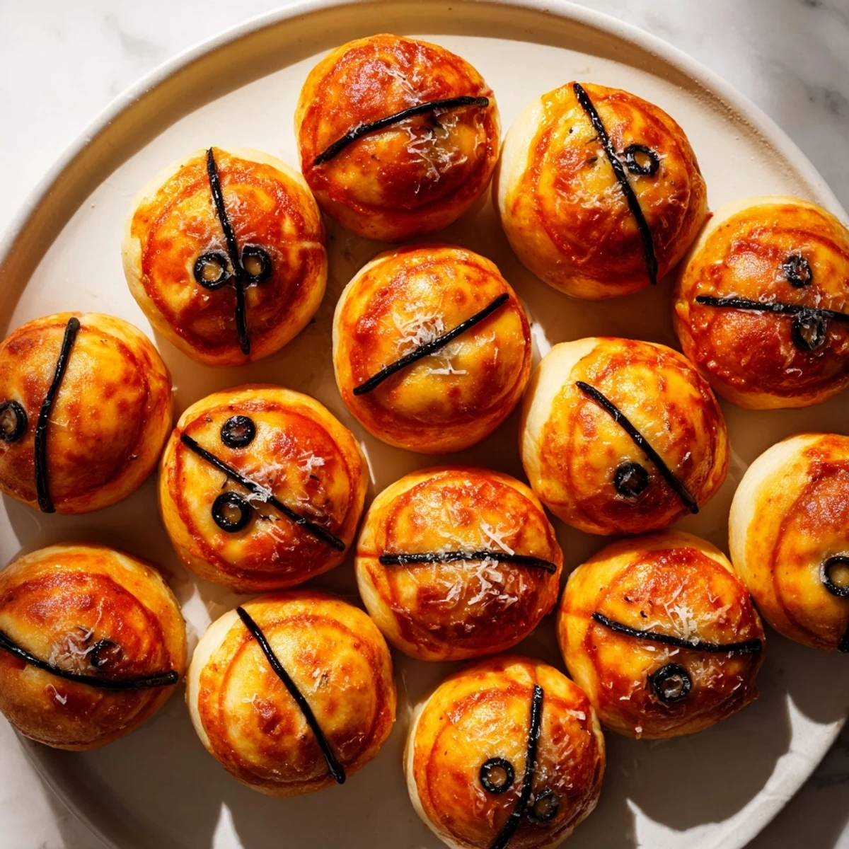 Mini basketball pizzas, a fun, easy recipe showing a close-up of cheesy, savory, bite-sized goodness.