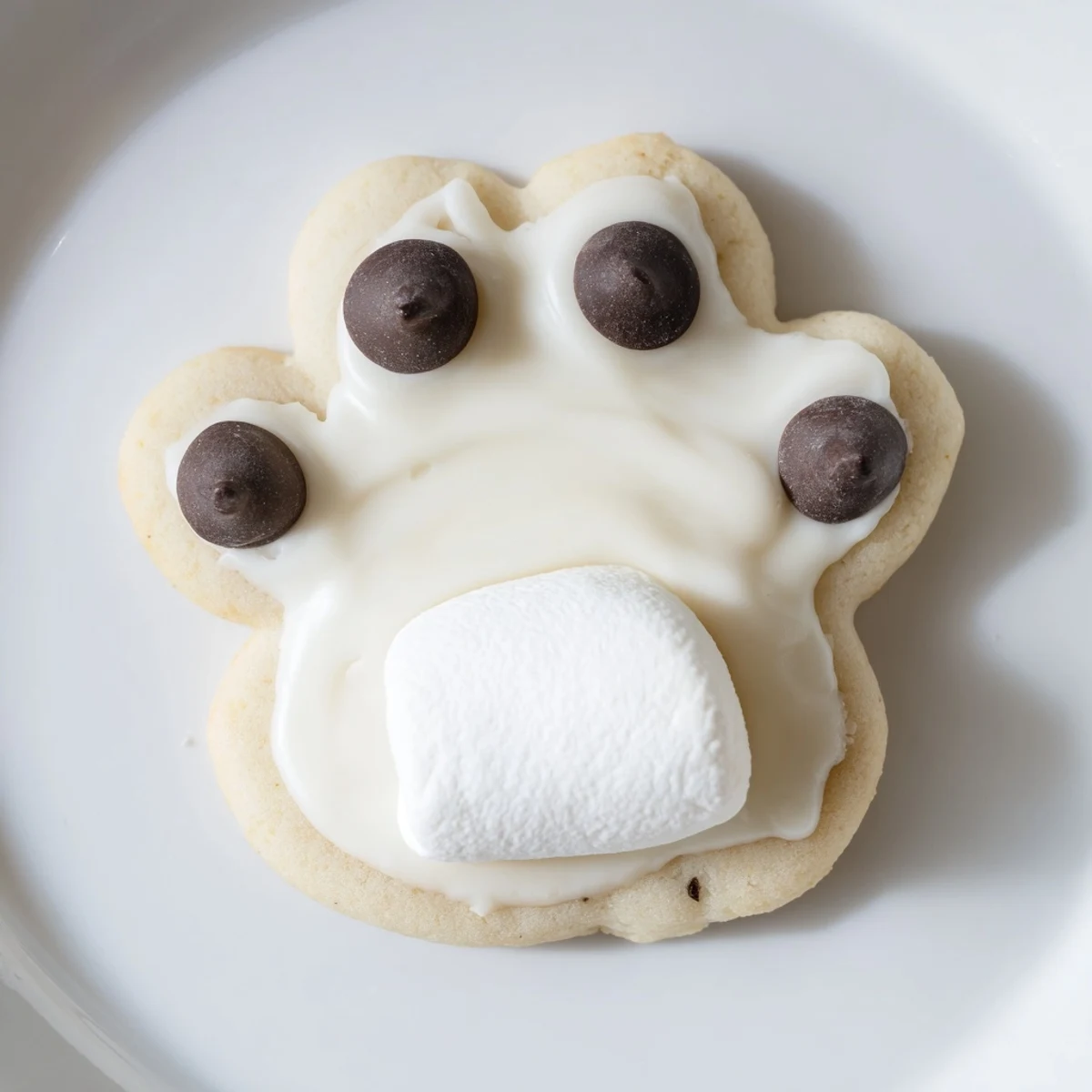 Festive Polar Bear Paw Print Cookies, perfect for holiday gatherings and served alongside warm drinks.