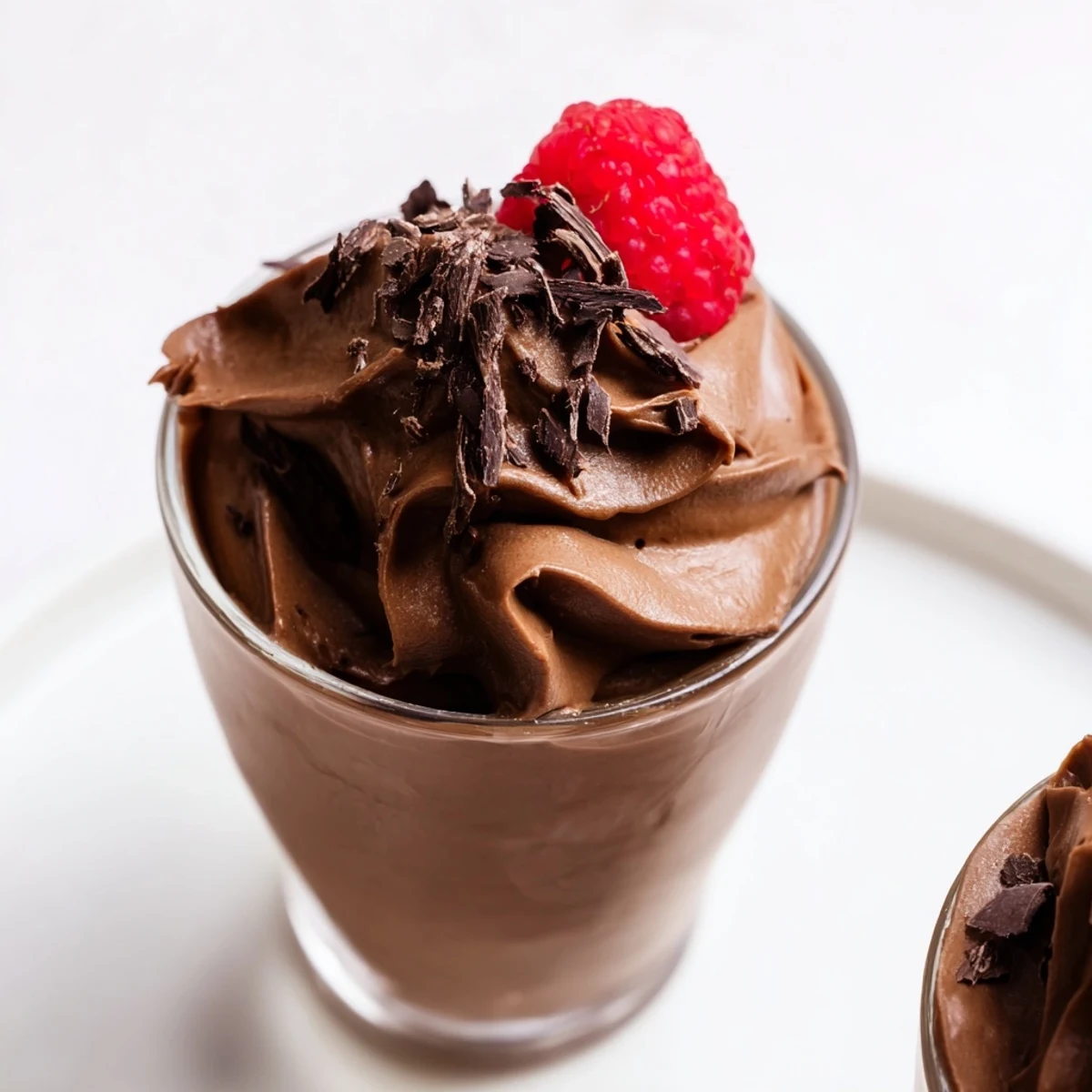 Elegant chocolate mousse dessert cups, garnished with fresh berries, ready for a special occasion.