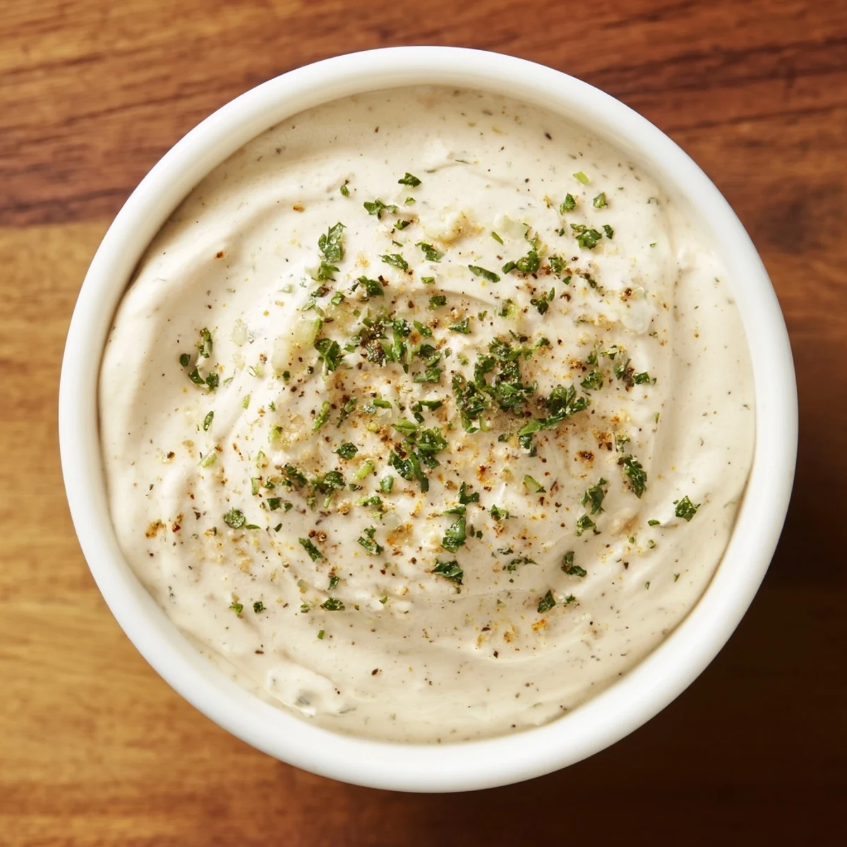 Close-up of creamy veggie ranch dip, generously garnished with fresh chives, ready to serve.
