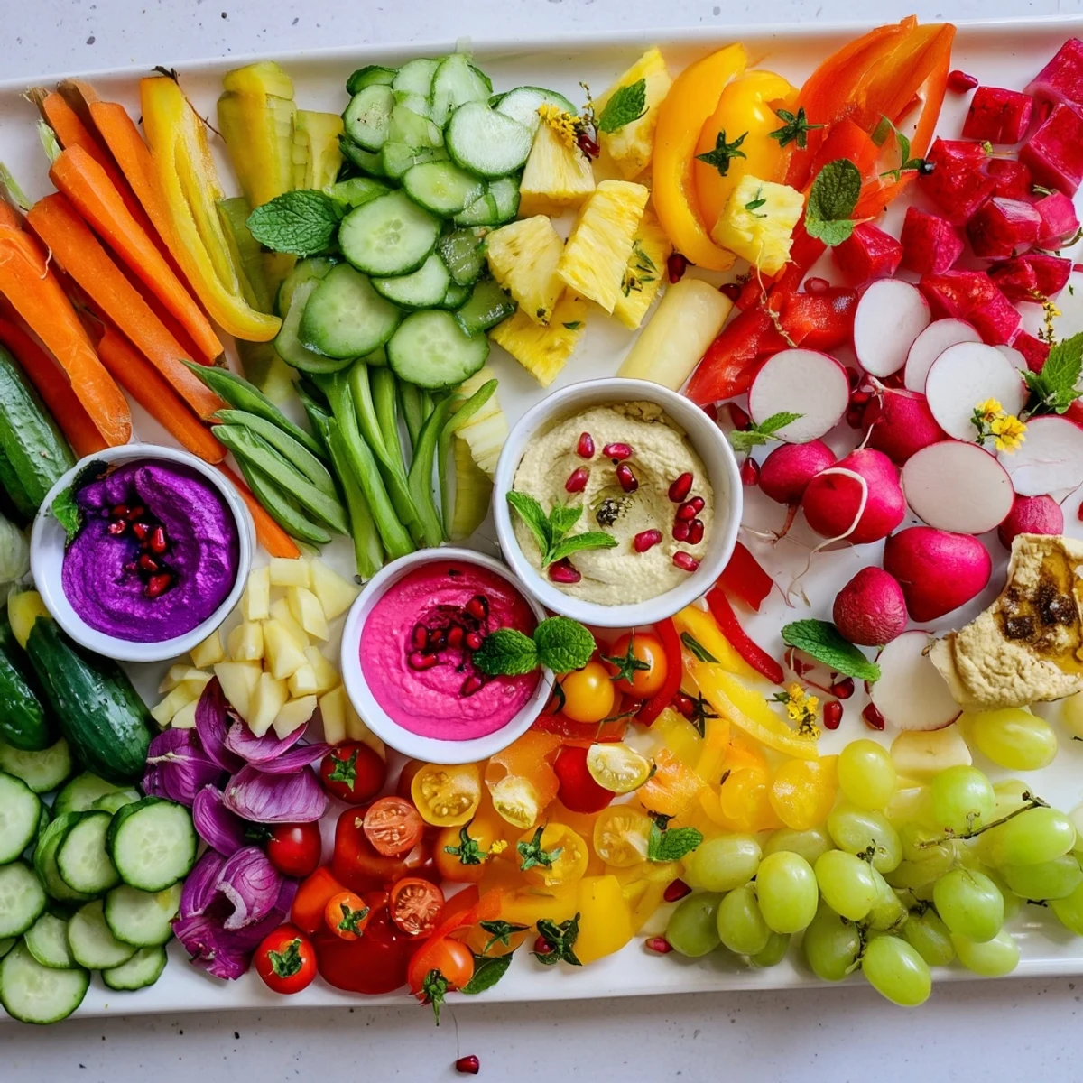 A beautifully arranged Vegan Global Gardener Platter, overflowing with vibrant colors and textures for a cheerful meal.