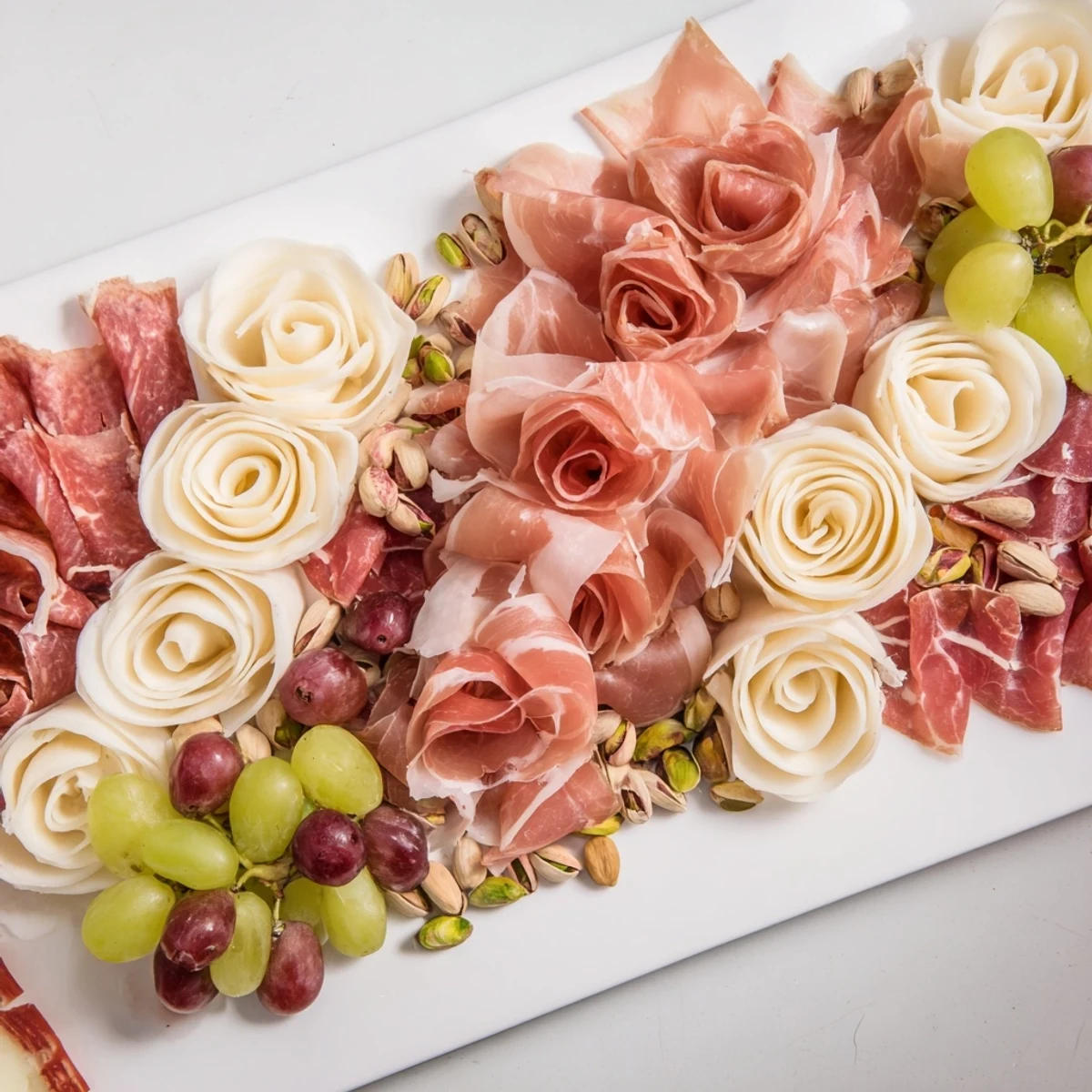 An Advanced Artisan Array charcuterie board bursting with cured meats, cheeses, and colorful fruits.