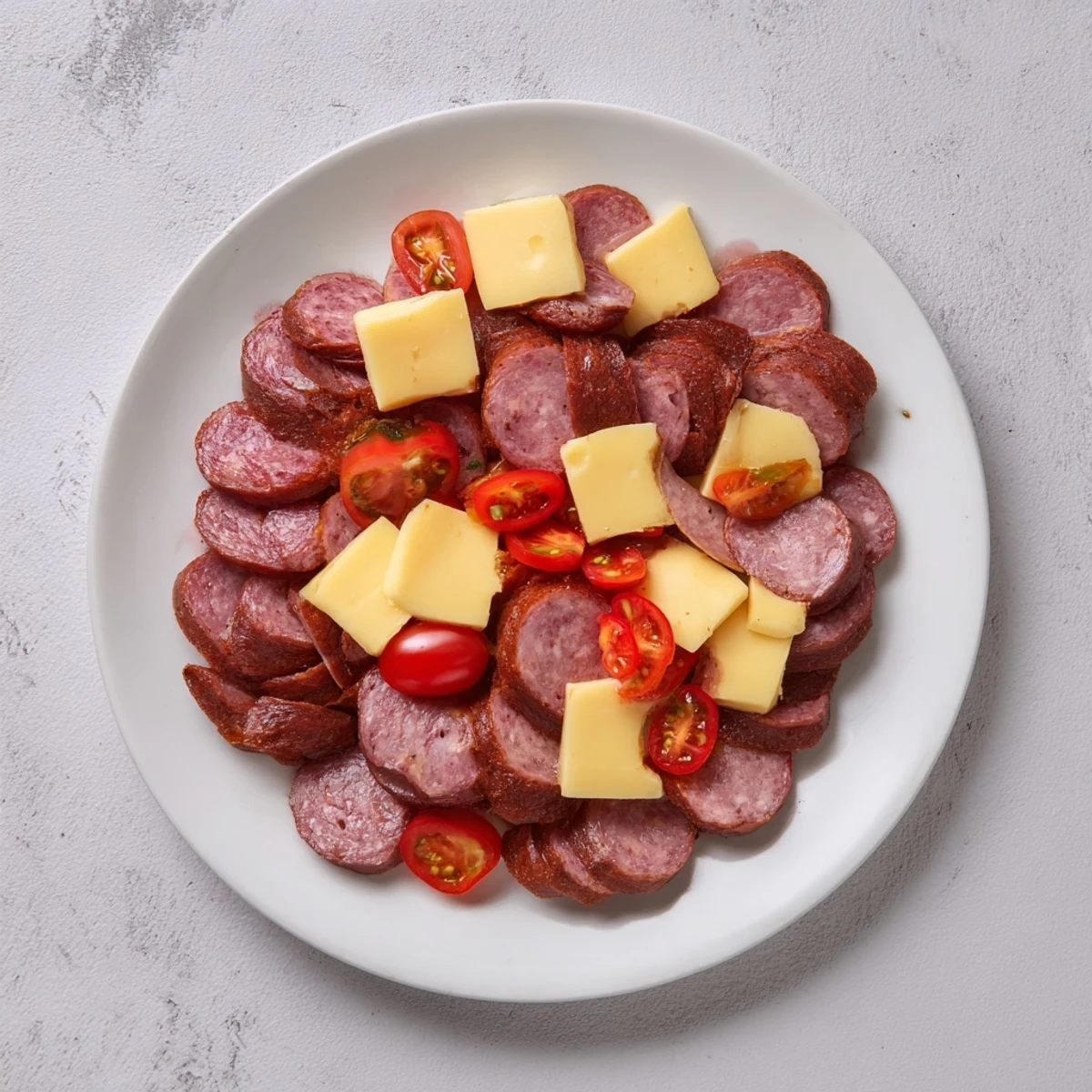 A delicious Keto Power Plate featuring a colorful assortment of sliced meats, premium cheeses, and fresh veggies.