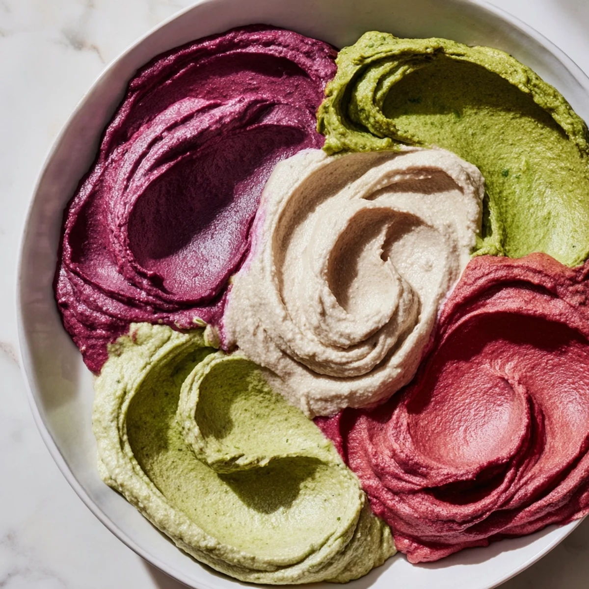 Get a delicious marble swirl created with creamy hummus dips, ready to serve with gluten-free crackers.