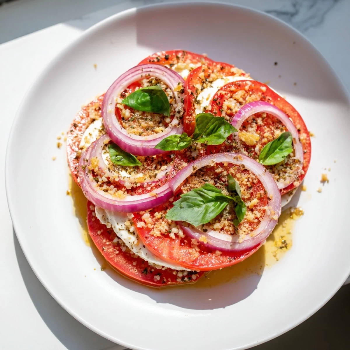 A Mediterranean-inspired Speedy Feta-Free Tomato Bake, bursting with flavor and perfect for a cozy meal.