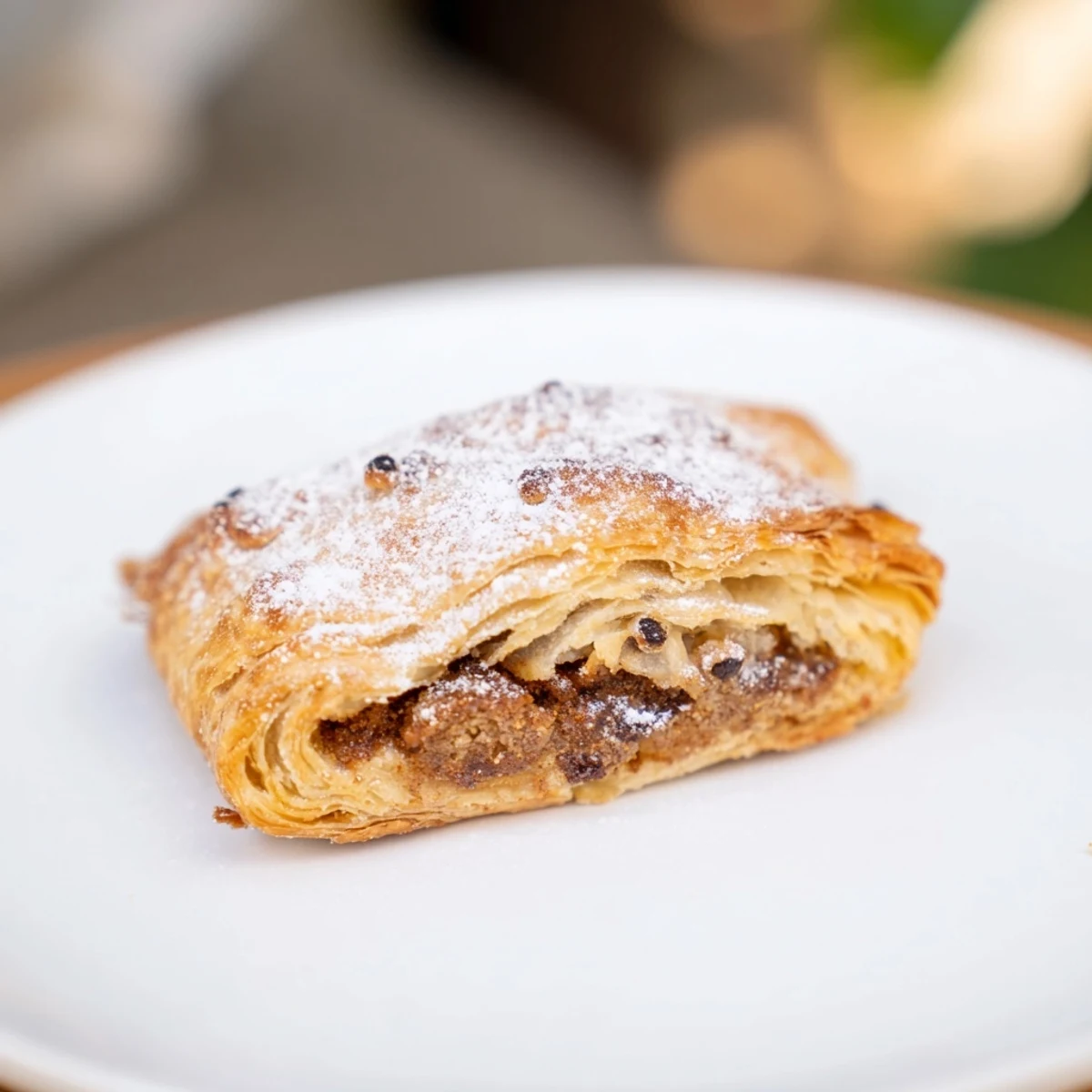 Golden, puffed Sleeping Gingerbread Puff Pastry Pockets dusted with powdered sugar, ready to be enjoyed.