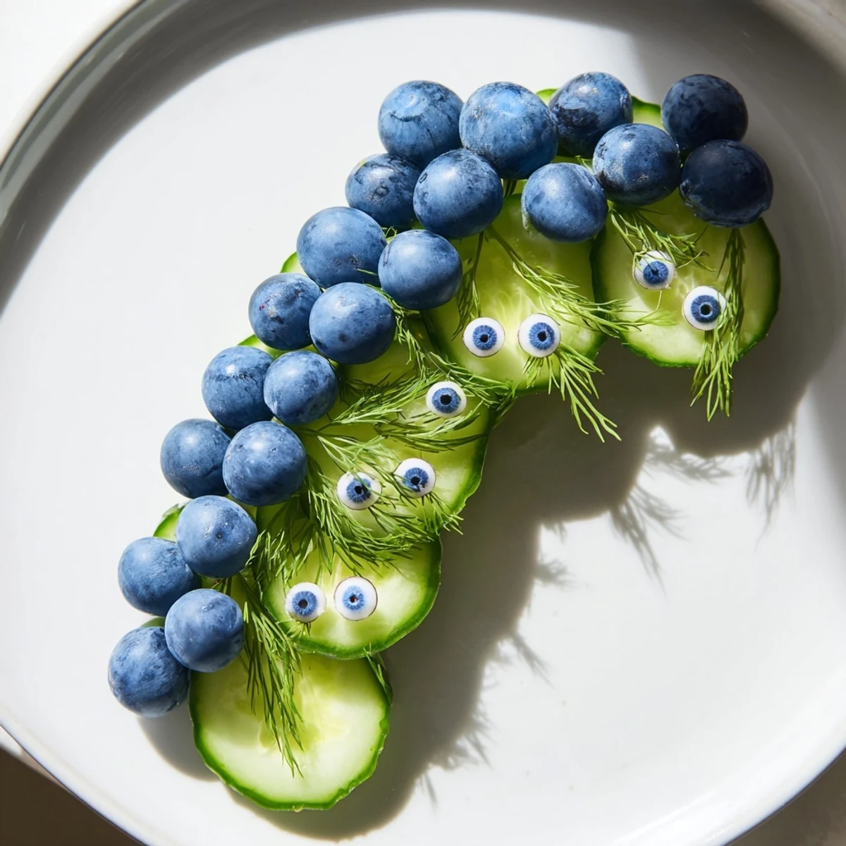 A colorful serving of Peacock Tail: fresh cucumber and grape platter, visually stunning and easy.
