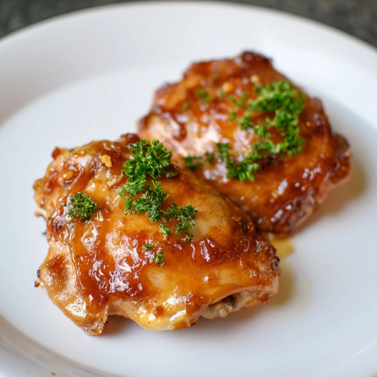 Savory and sweet Jam in Coffee Glazed Chicken served with fresh parsley, ready for a delicious meal.
