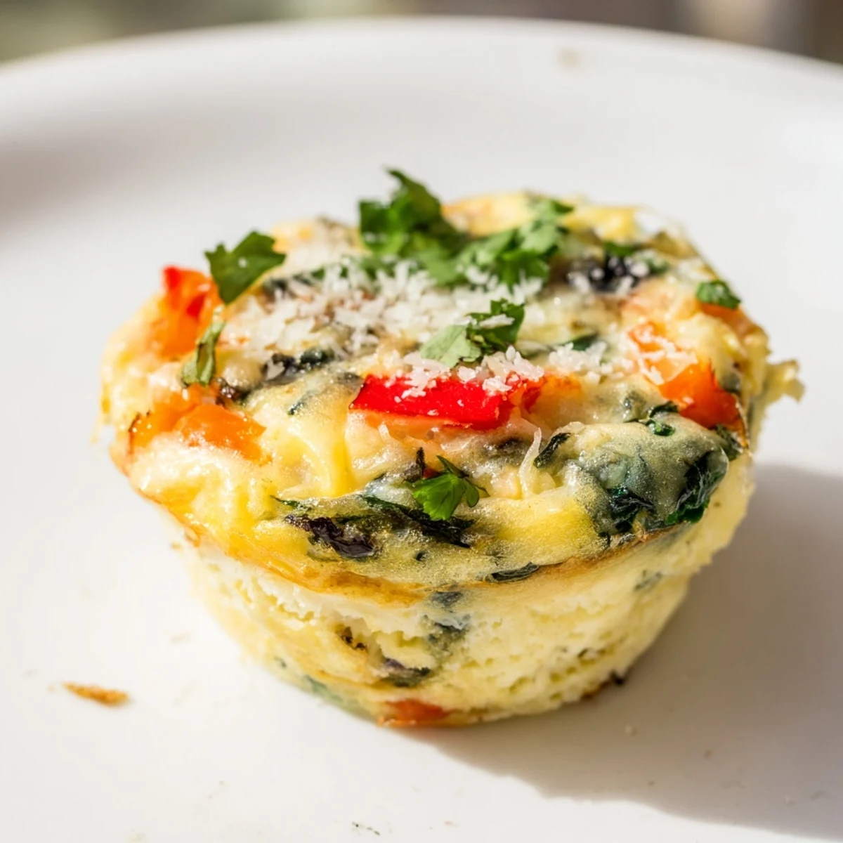 Golden brown, baked mini crustless quiches, bursting with spinach and cheese, ready to eat.