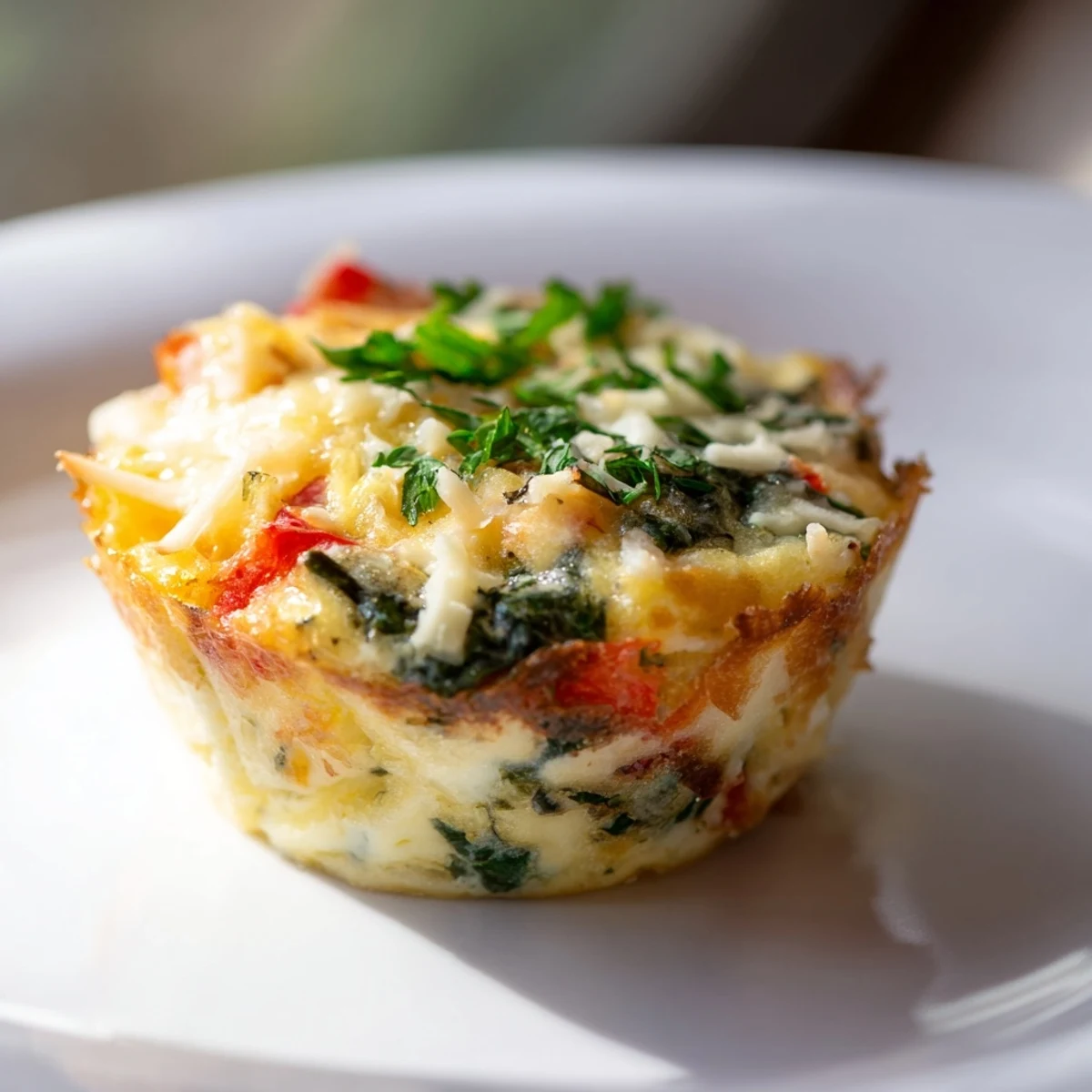 Fluffy mini crustless quiches, showcasing a delicious combination of spinach and eggs just out of the oven.