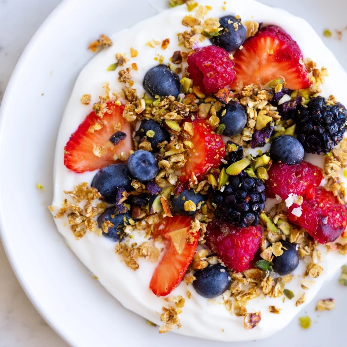 Colorful, crunchy granola tops the homemade Berry Yogurt Bark, ready to be broken and enjoyed.