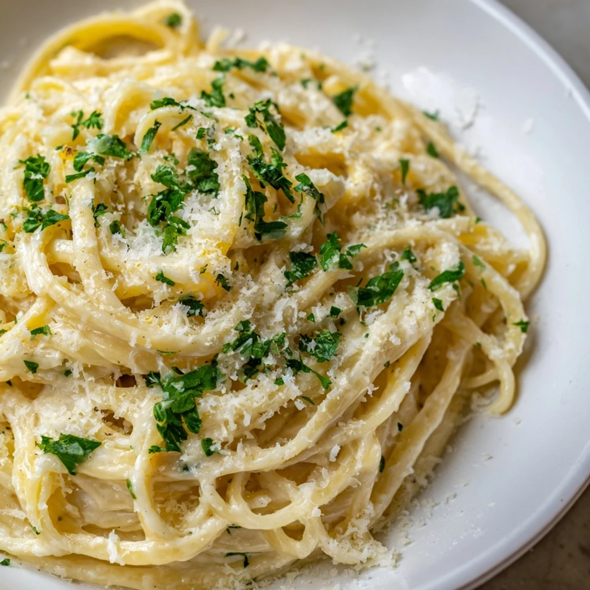 Golden strands of fettuccine coated in the delicious, light sauce of this Pasta Alfredo Cottage Hack.