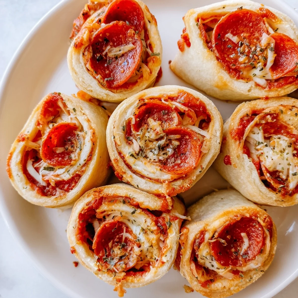 Golden-brown, air fryer pizza rolls with melted cheese and pepperoni, ready to enjoy.
