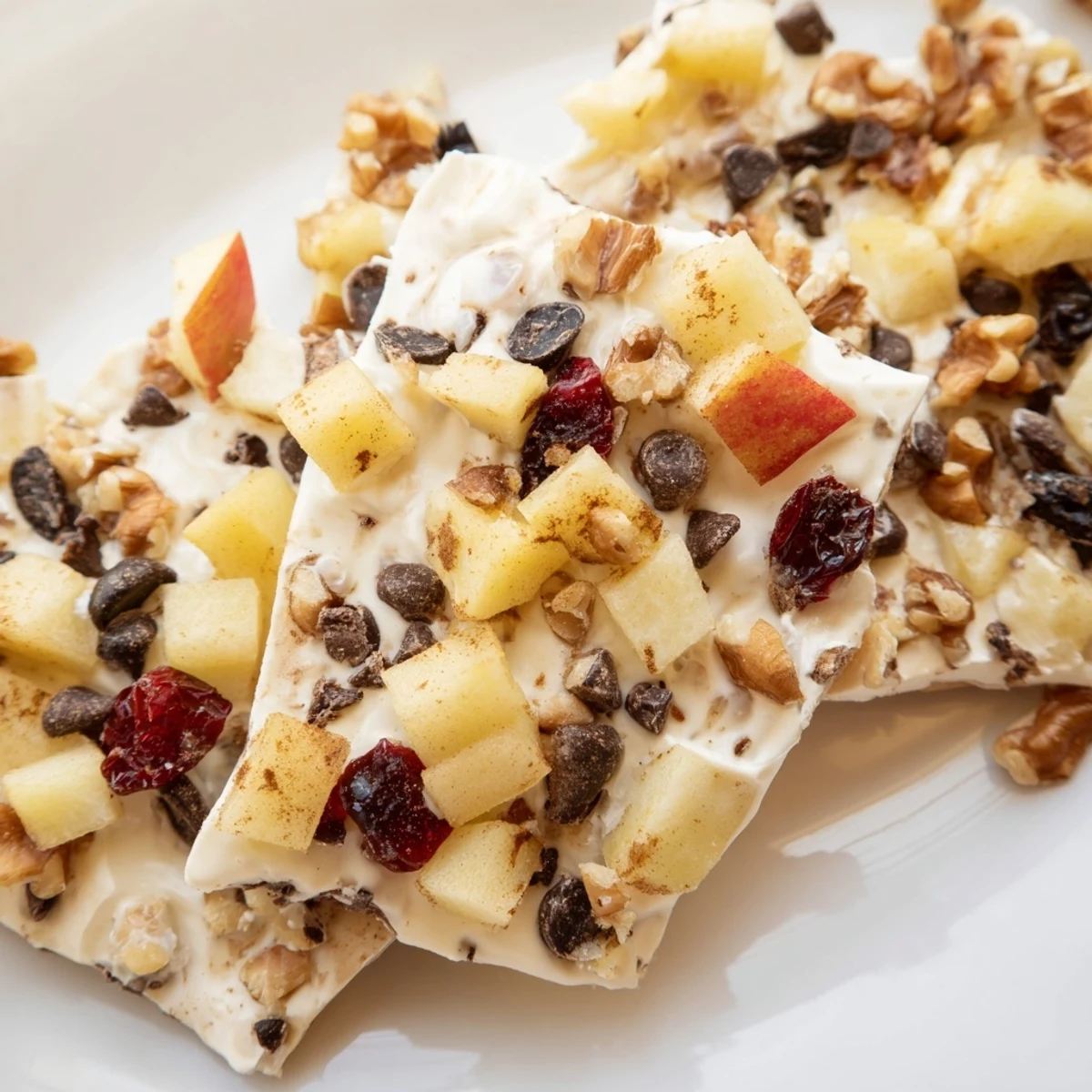 Whipped Greek yogurt base is topped with fresh apples in this Apple Cinnamon Yogurt Bark.