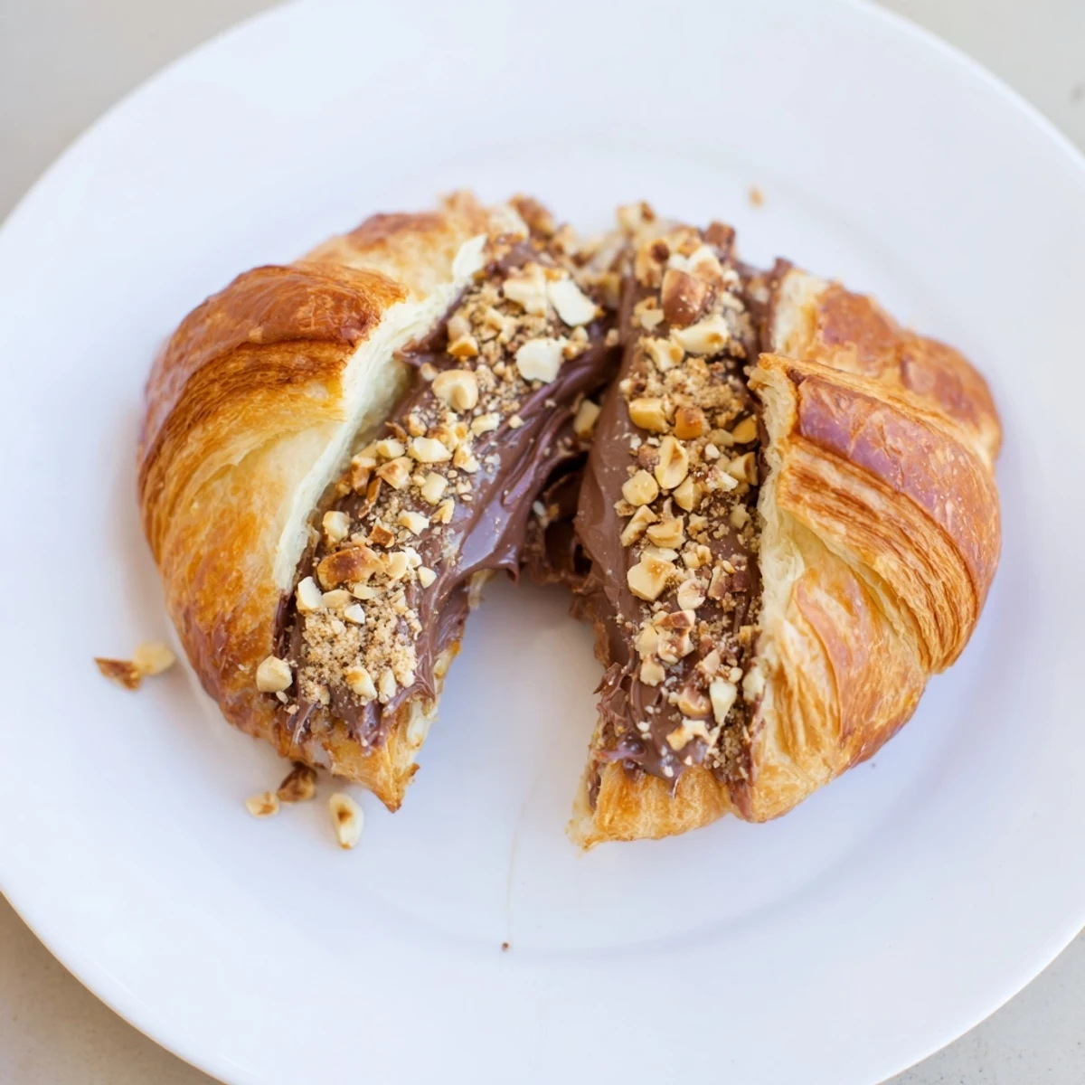 Golden air-fried 3-Ingredient Nutella Croissants, oozing warm, chocolatey hazelnut spread, delightful with coffee.