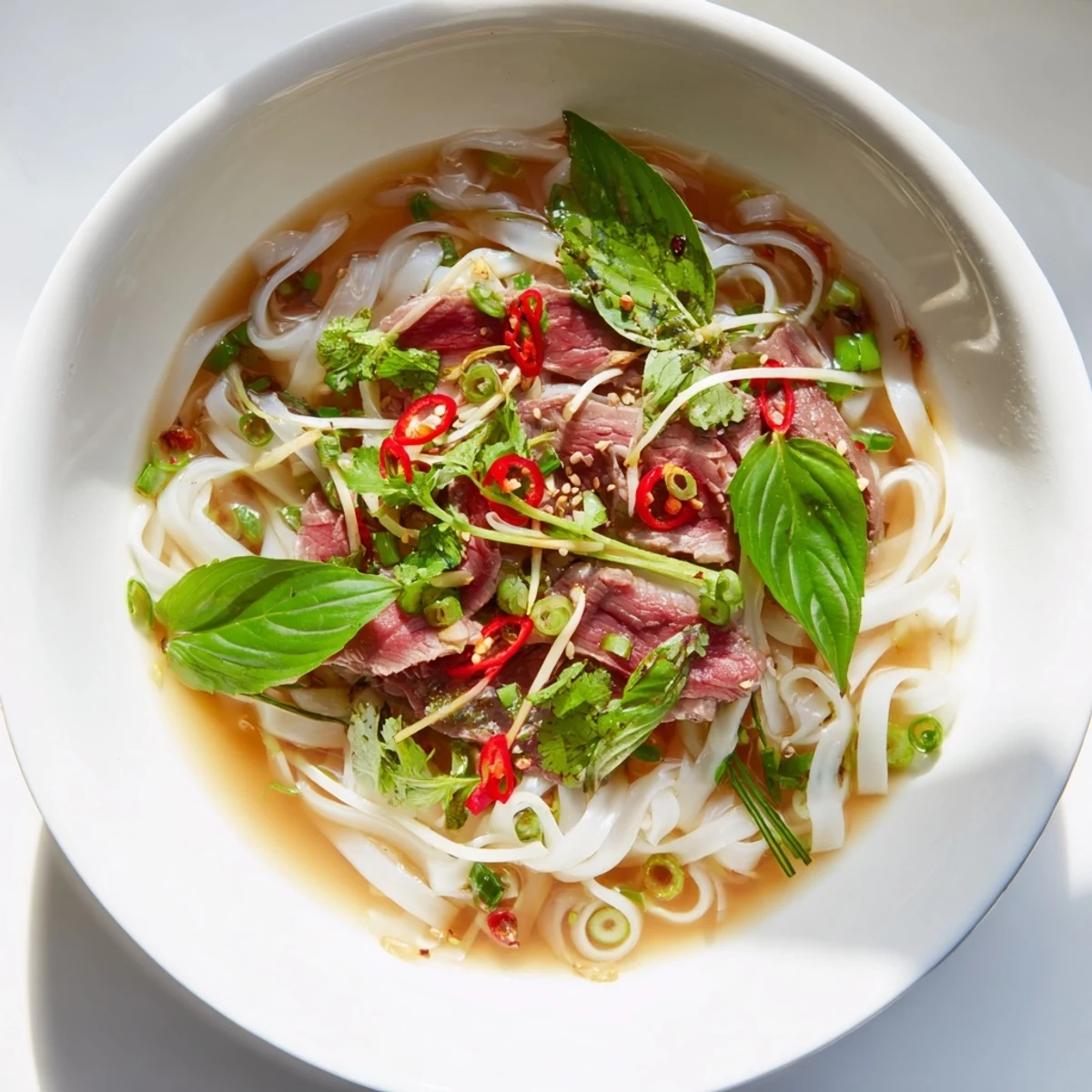 Steaming, aromatic bowl of Vietnamese Pho Express, featuring tender beef and fresh herbs.