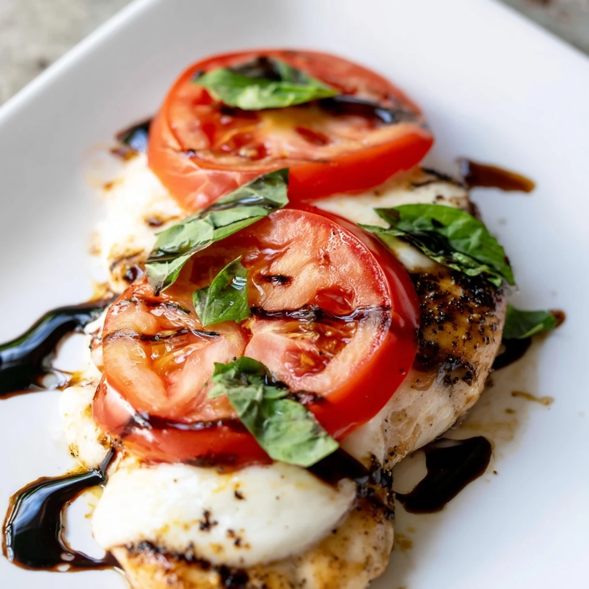 Gluten-free Caprese Chicken Skillet features tender chicken topped with ripe tomatoes, creamy mozzarella, and a tangy balsamic glaze, perfect for family meals.
