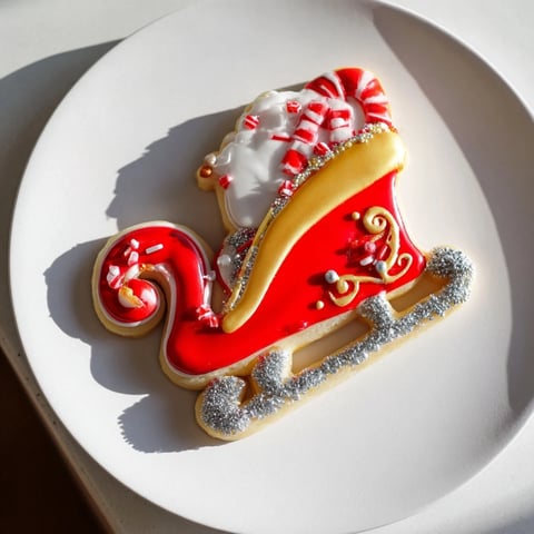 A close-up of a festive Santas Sleigh Cookie Display, ready for the holiday season and gatherings.