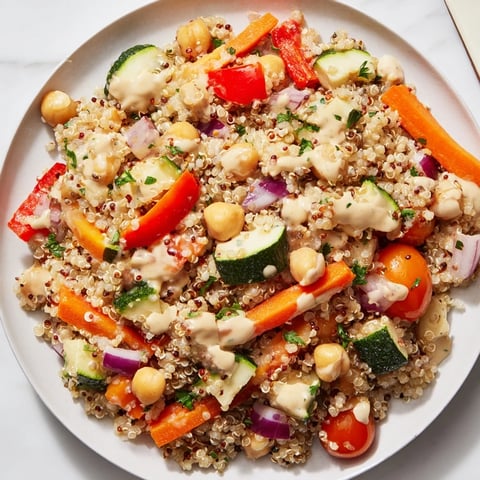 Bright and colorful Quinoa Power Salad with roasted vegetables, perfect for a healthy lunch.