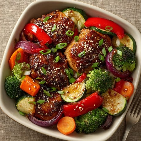 This sheet pan Korean BBQ chicken shows beautifully charred chicken and sweet roasted vegetable medley.