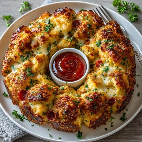 Freshly baked Pizza Monkey Bread, a pull-apart delight with melted mozzarella and spices.