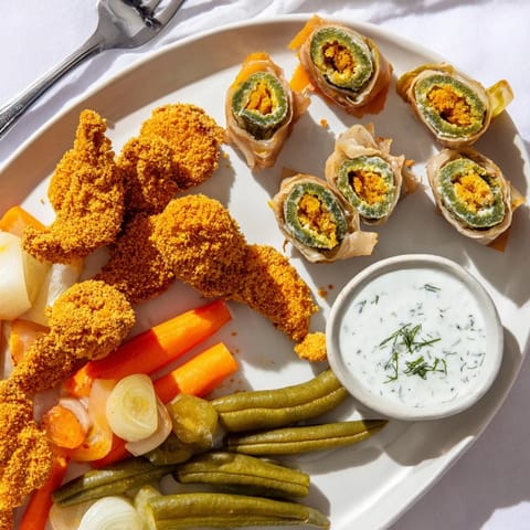 Satisfying Pickle Lovers Meal with crunchy fried pickles and tangy pickled bites.  