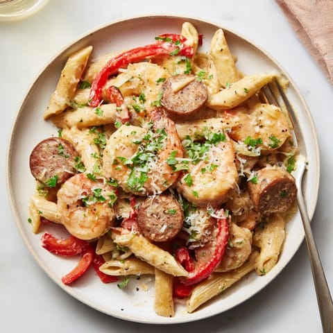 Cajun Sausage Shrimp Alfredo Pasta